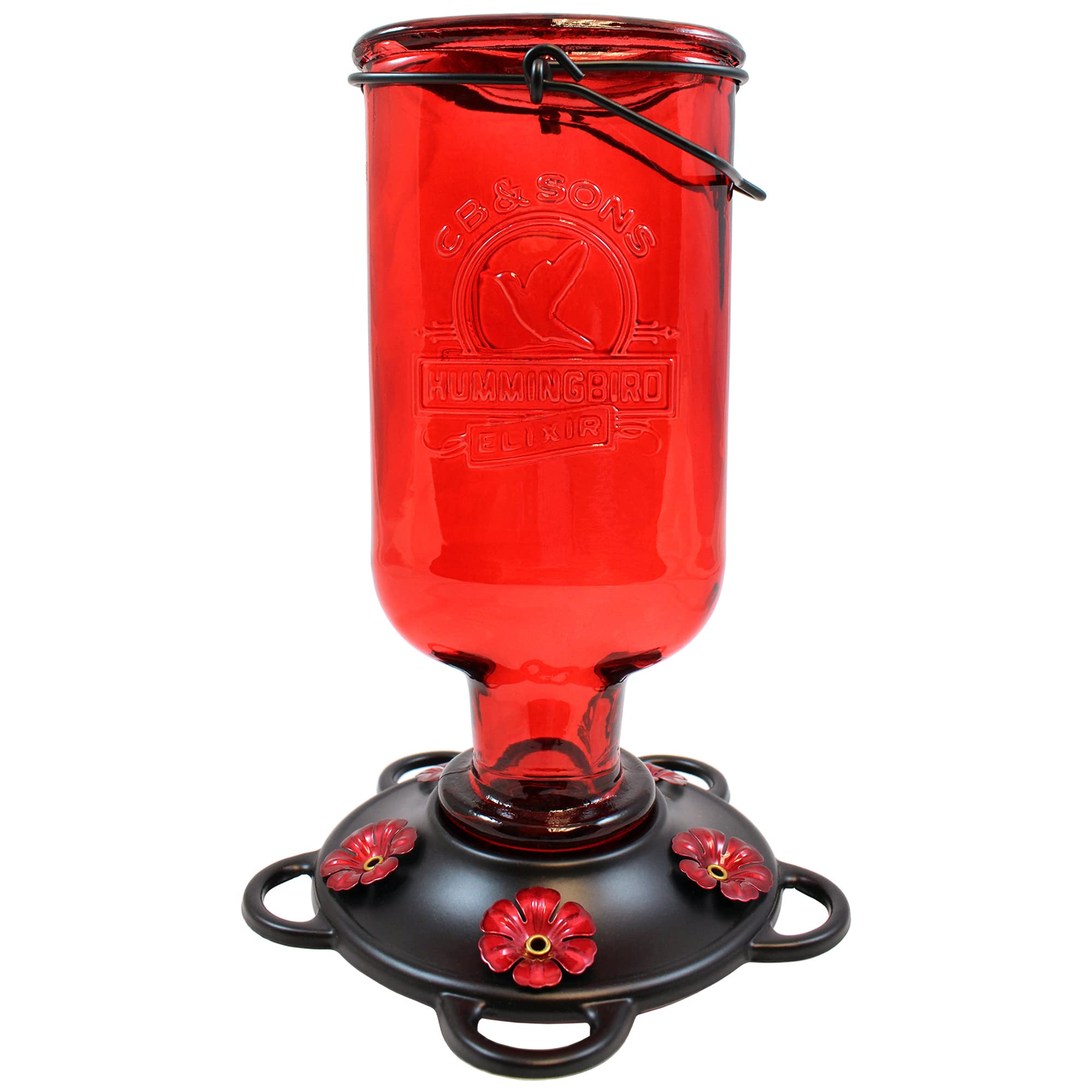 More Birds Elixir Hummingbird Feeder, Vintage Glass Medicine Bottle Hummingbird Feeder for Outdoors, 5 Feeding Stations, 13 Ounc