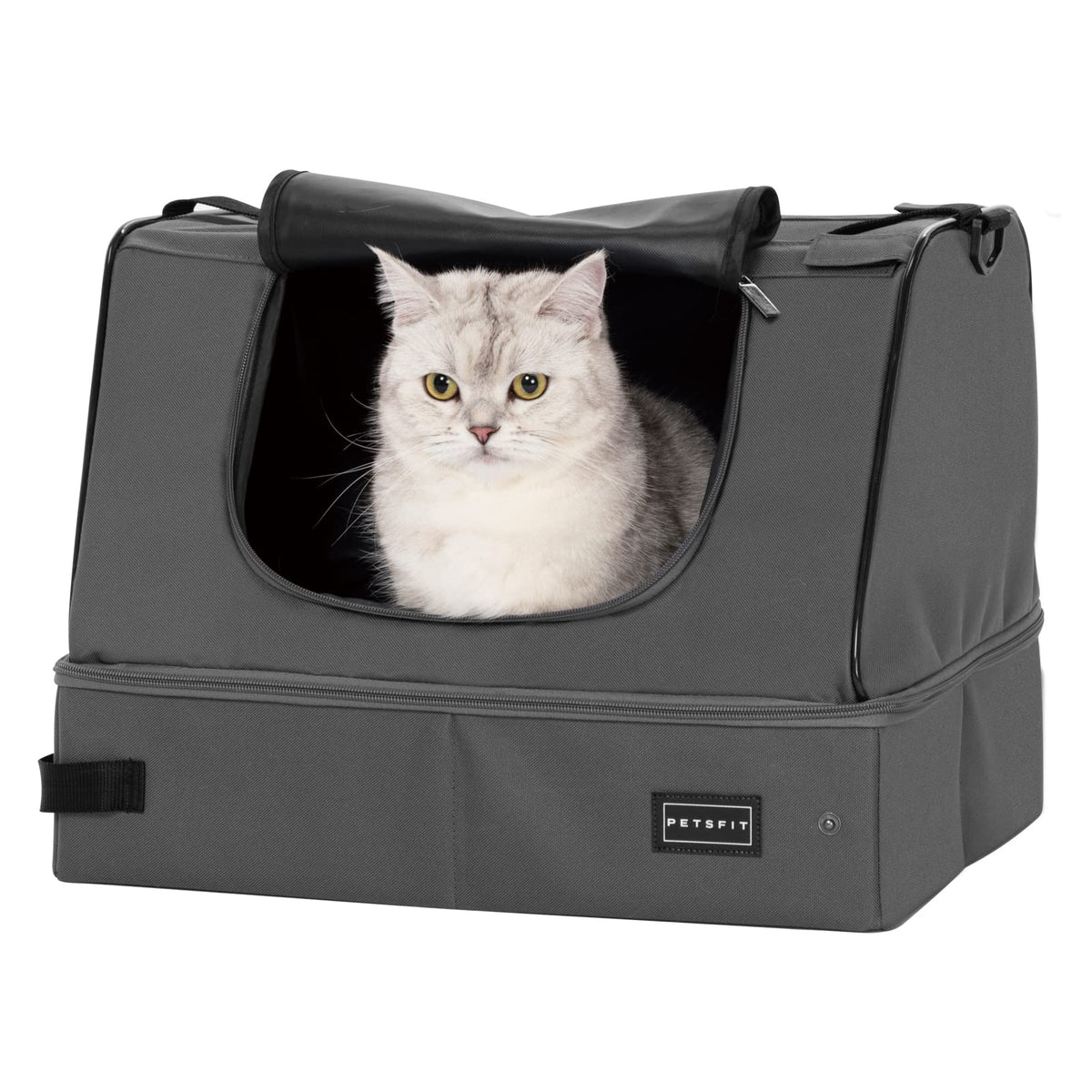 Petsfit Upgrade Travel Portable Cat Litter Box For Medium Cats & Kitties,Leak-Proof, Lightweight, Foldable (Gray(With Lid), 17' Lx13 Wx12.5 H)