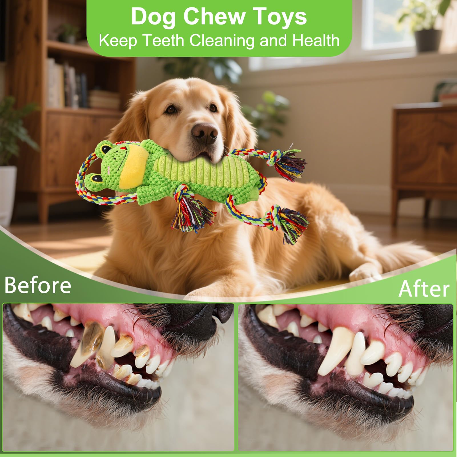 Interactive Chew Proof Dog Toys for Boredom & Anxiety - Plush with Squeaker & Crinkle Sound & Ropes for Small, Medium, Large Dog