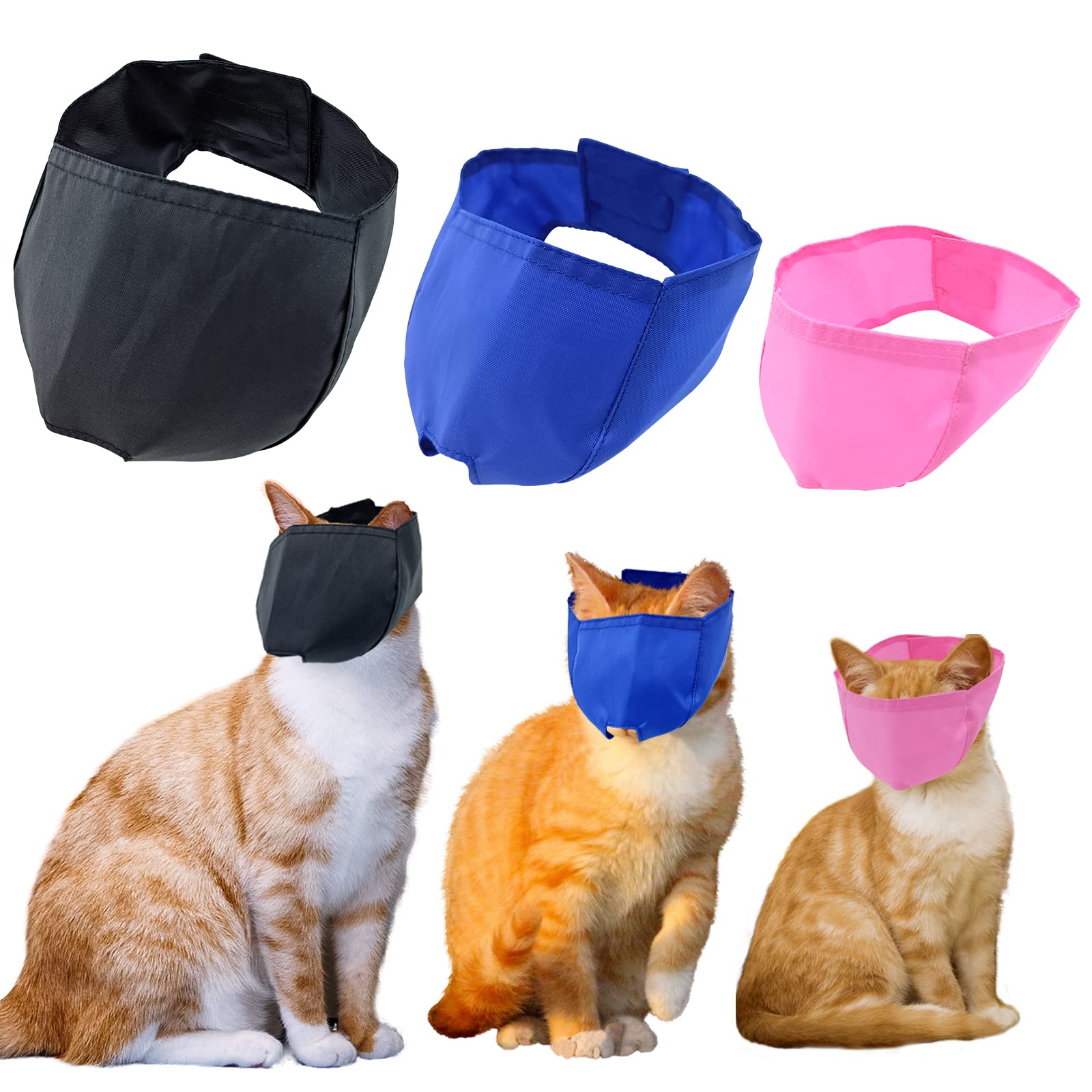 3 Pieces Cat Muzzles Breathable Mesh Muzzles Cat Grooming Restraint Bags With Muzzle Anti Bite Anti Meow For Prevent Cats From B