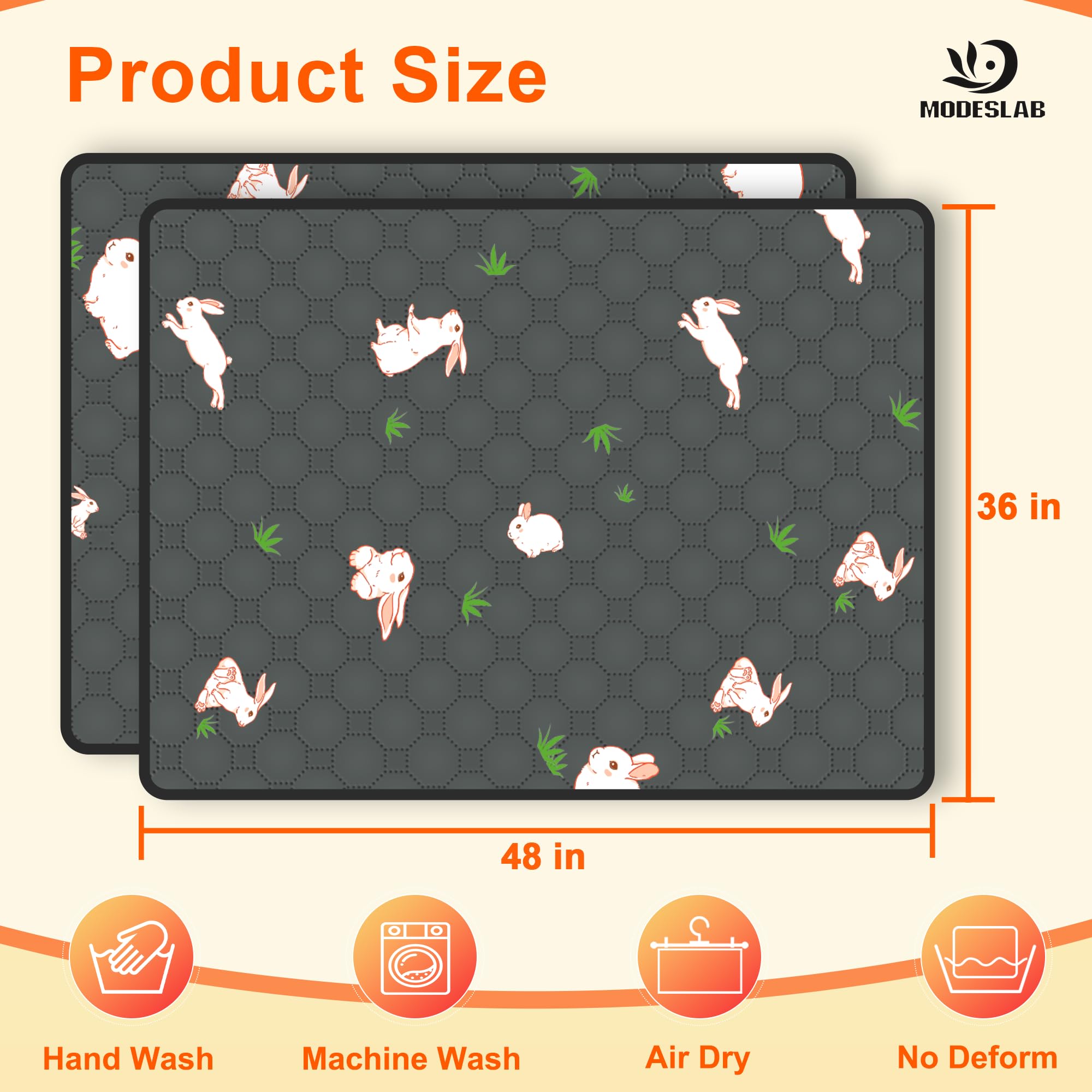 Modeslab 2-Pack Guinea Pig Cage Liner, 36In X 48In Fast Absorption Washable Bedding Pee Pads For Dogs Puppy Rabbit Small Animal