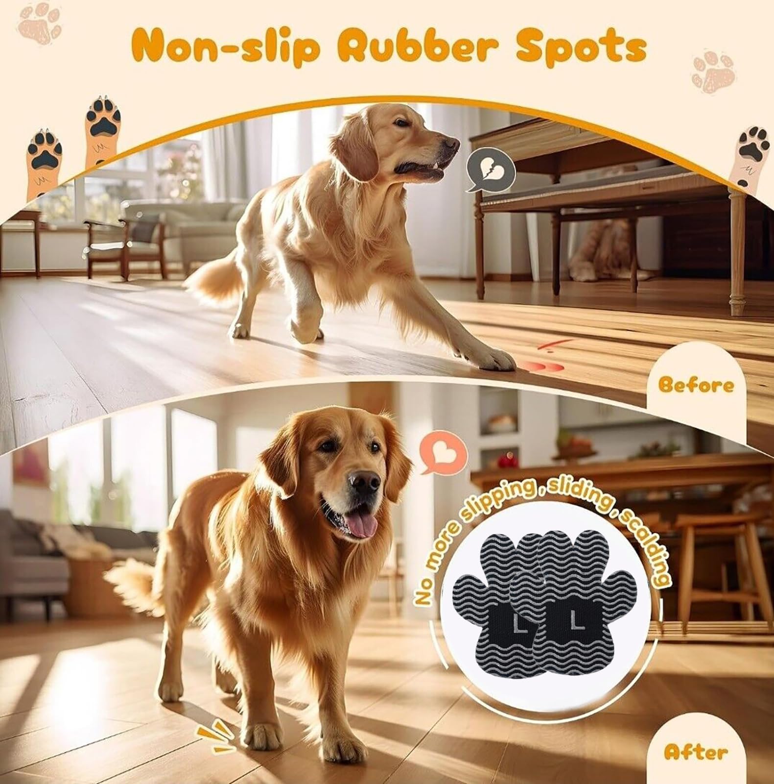 Dog Paw Protector Anti Slip Toe Grips Paw Pads For Dogs Traction, 8 Sets 32 Pads Disposable Self Adhesive Resistant Dog Shoes Bo