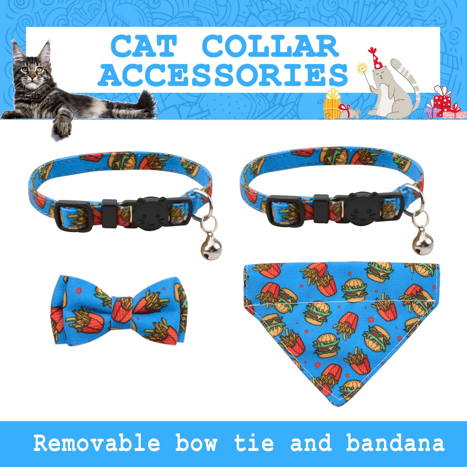 Hacraho Bow Tie Cat Collar Bandana, 2 Pieces Adjustable Breakaway Cat Collar With Bowtie And Bell Detachable Bow Tie Bandana For