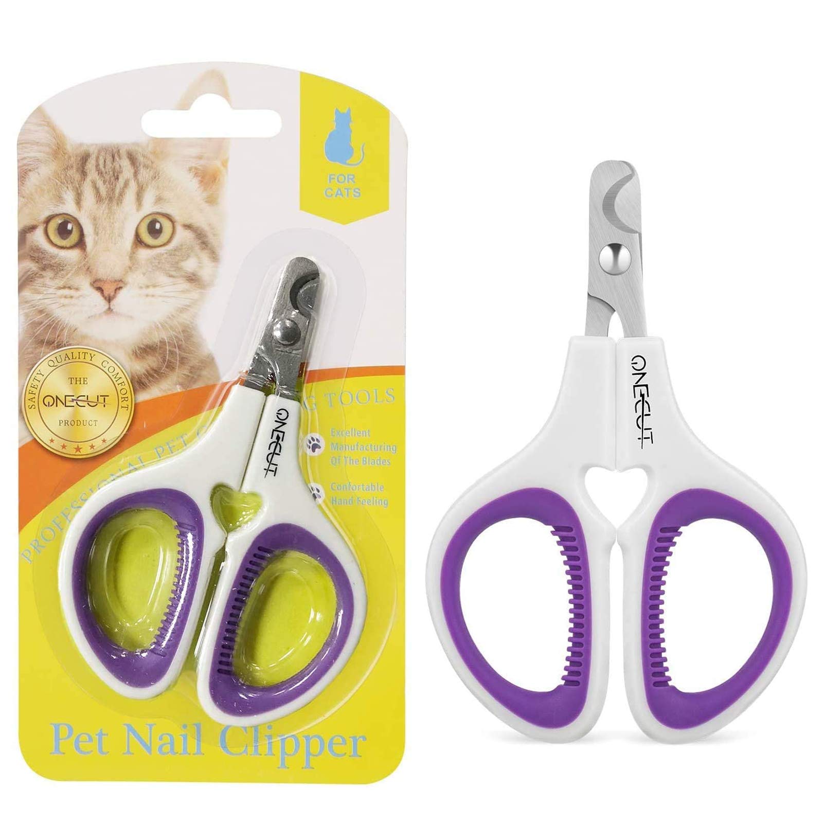 Onecut Pet Nail Clippers, Update Version Cat & Kitten Claw Nail Clippers For Trimming, Professional Pet Nail Clippers Best For A Cat, Puppy,Rabbit, Kitten & Small Dog,Sharp & Safe (Purple)
