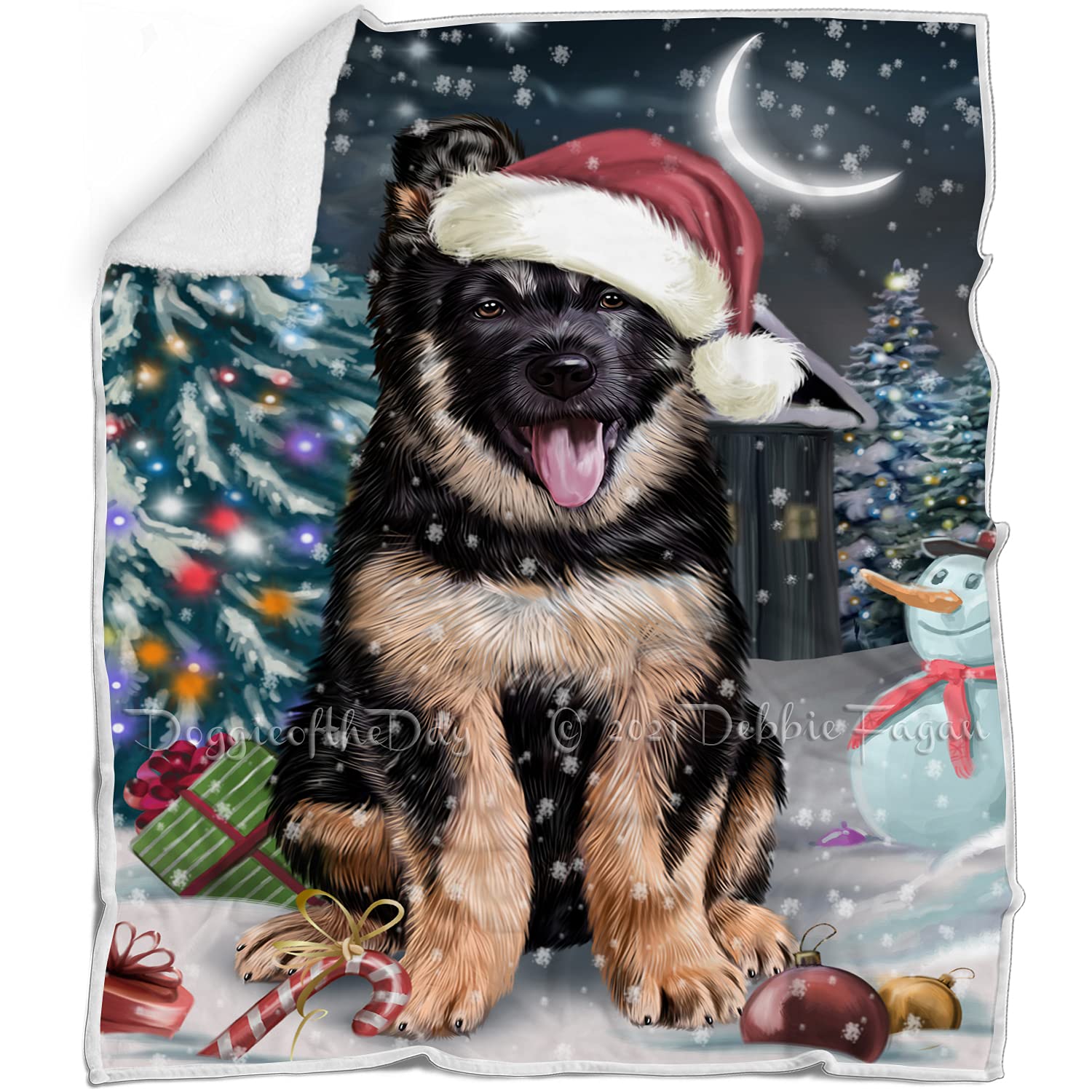 Doggie of the Day German Shepherd Dog Blanket  Have a Holly Jolly Christmas  Super Soft & Warm Pet Theme for Sofa or Bed, Warm