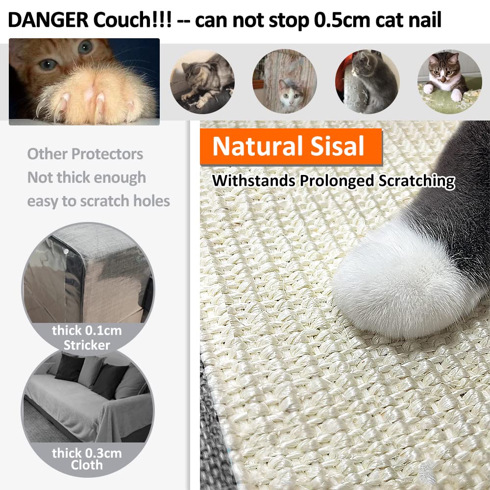 Natuya Furniture Protectors From Cats-Cat Couch Protector Large Sisal Cat Scratching Mat-Protect Sofa Corner Cushion Chair (Sisa
