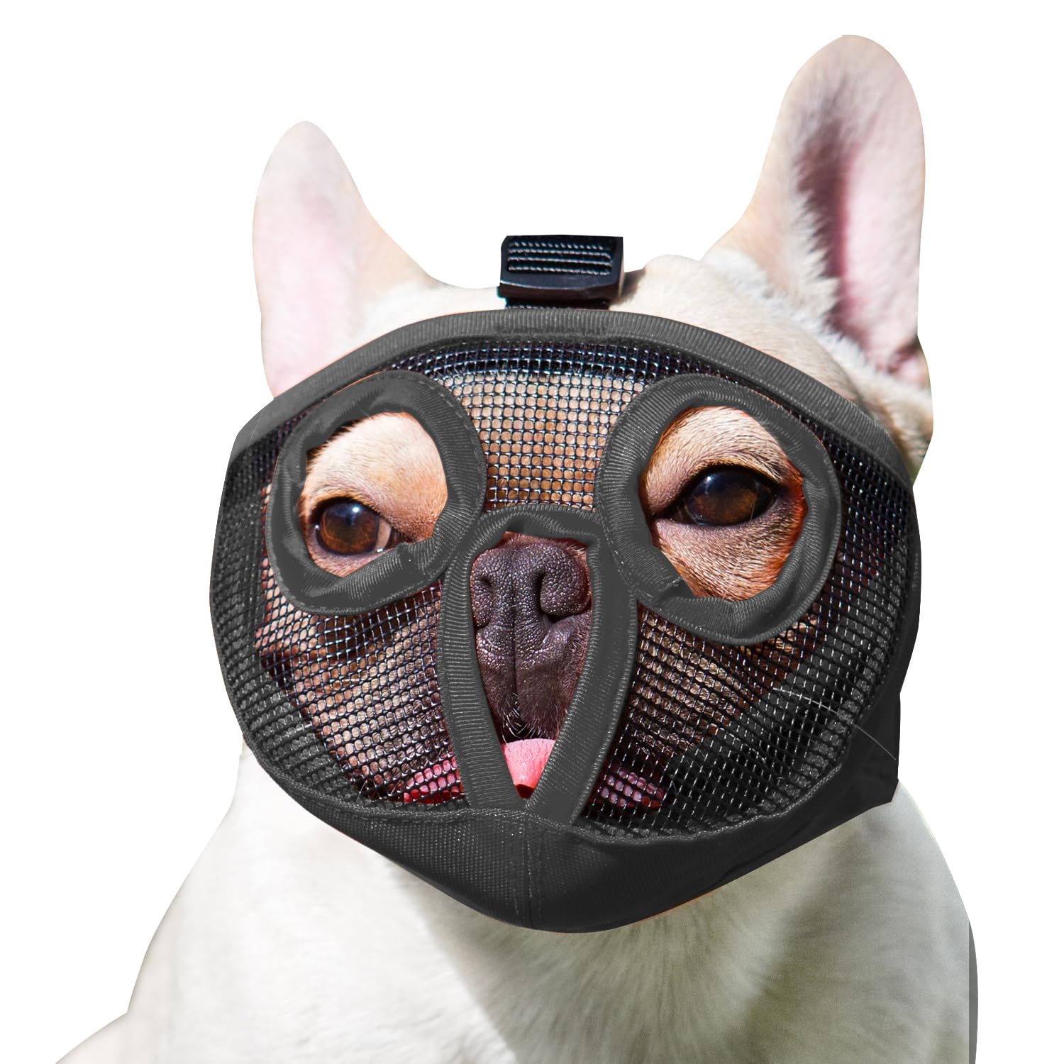 Short Snout Dog Muzzles- Bulldog Muzzle Breathable Mesh Dog Mask For Biting Chewing Training Licking Grooming (Black, S(Head 9.1
