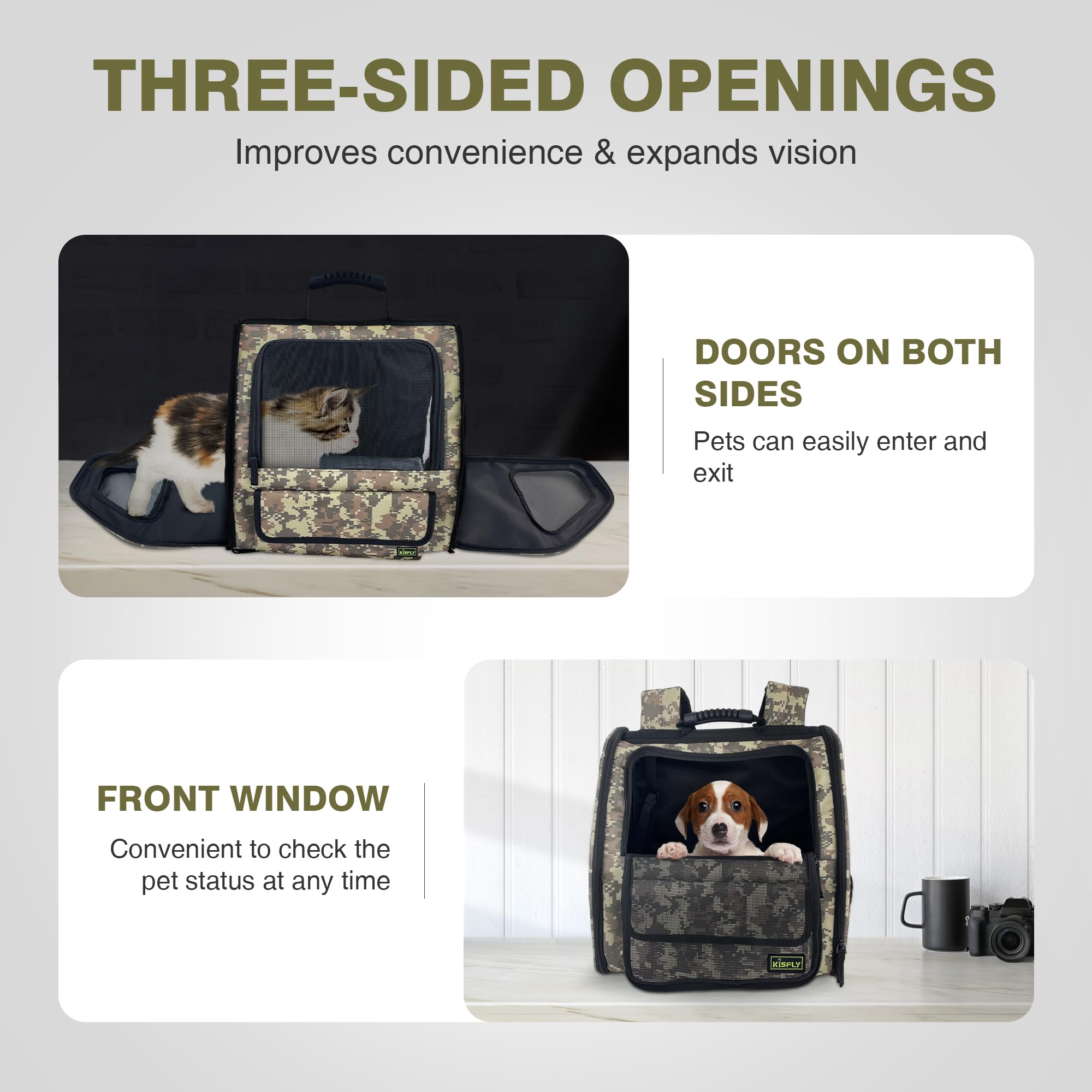 Foldable Cat Backpack Carrier, Dog Backpack Carrier For Small Dogs Cats Up To 12 Lbs, Three-Sided Breathable Pet Backpack With S