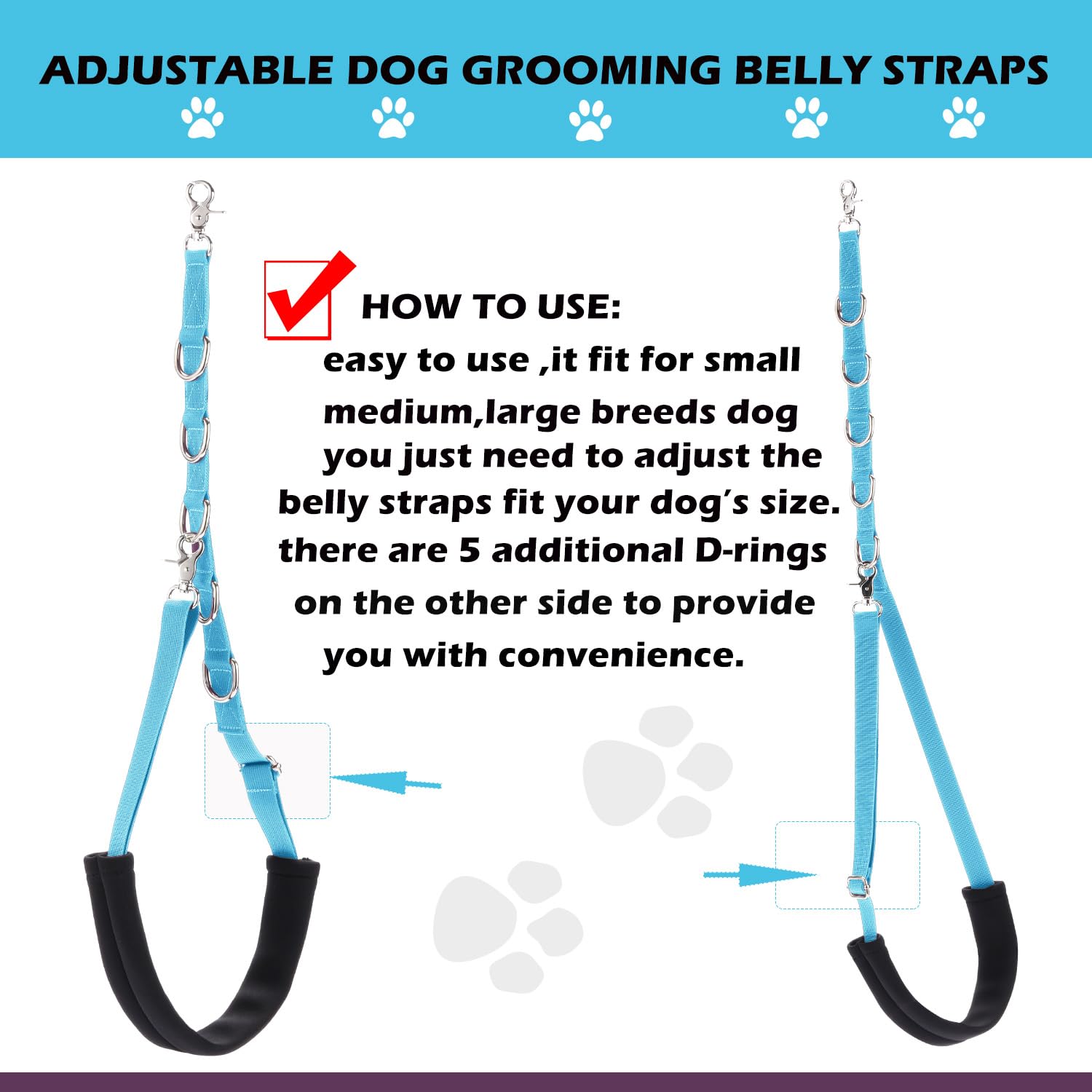 Dog Grooming Belly Straps Sky Blue Pet Grooming Supplies 3 Sets Professional Dogs Belly Band Pet Dogs Groomer Extension Strap Ta