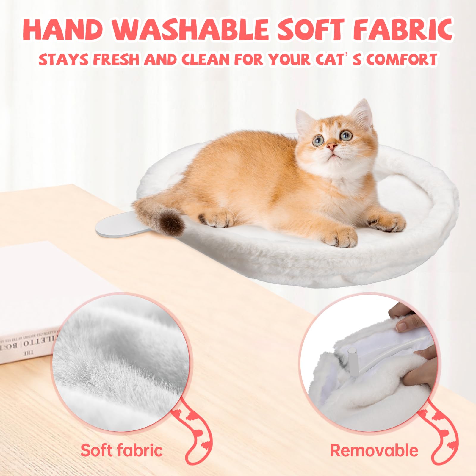 Cat Desk Bed - Cat Hammock For Desk, Soft Faux Fur Fabric, Adjustable Cat Shelf Bed For Indoor Cats, Easy Installation, Washable