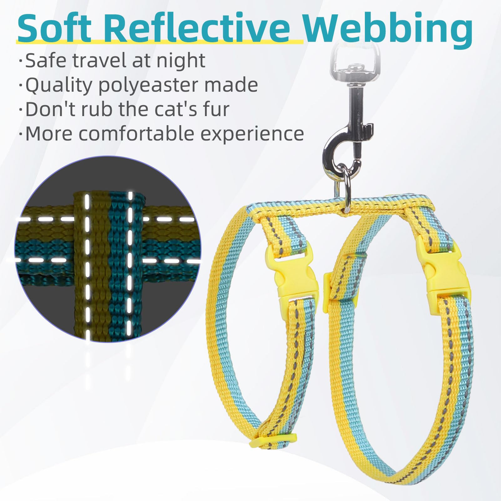 Pupteck Adjustable Cat Harness And Leash Set Escape Proof Kitten Strap Collar For Walking Travel, Yellow Blue