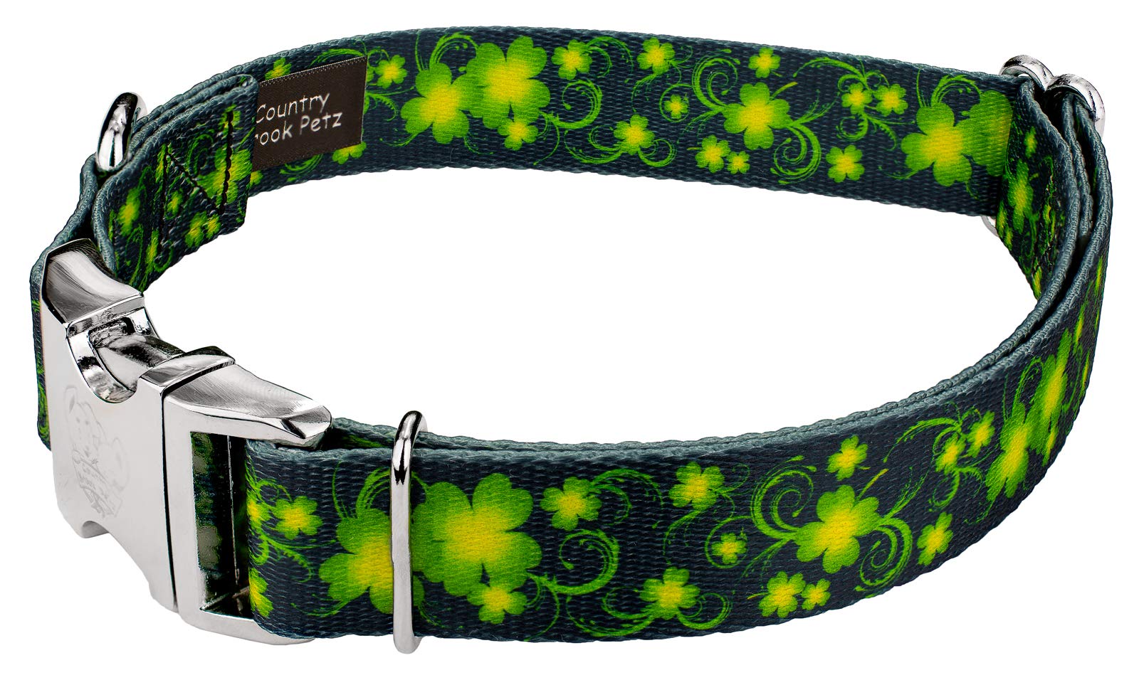 Country Brook Petz - Premium Clovers In The Wind Dog Collar - Irish Pride Collection Featuring Lucky Designs (5/8 Inch, Small)