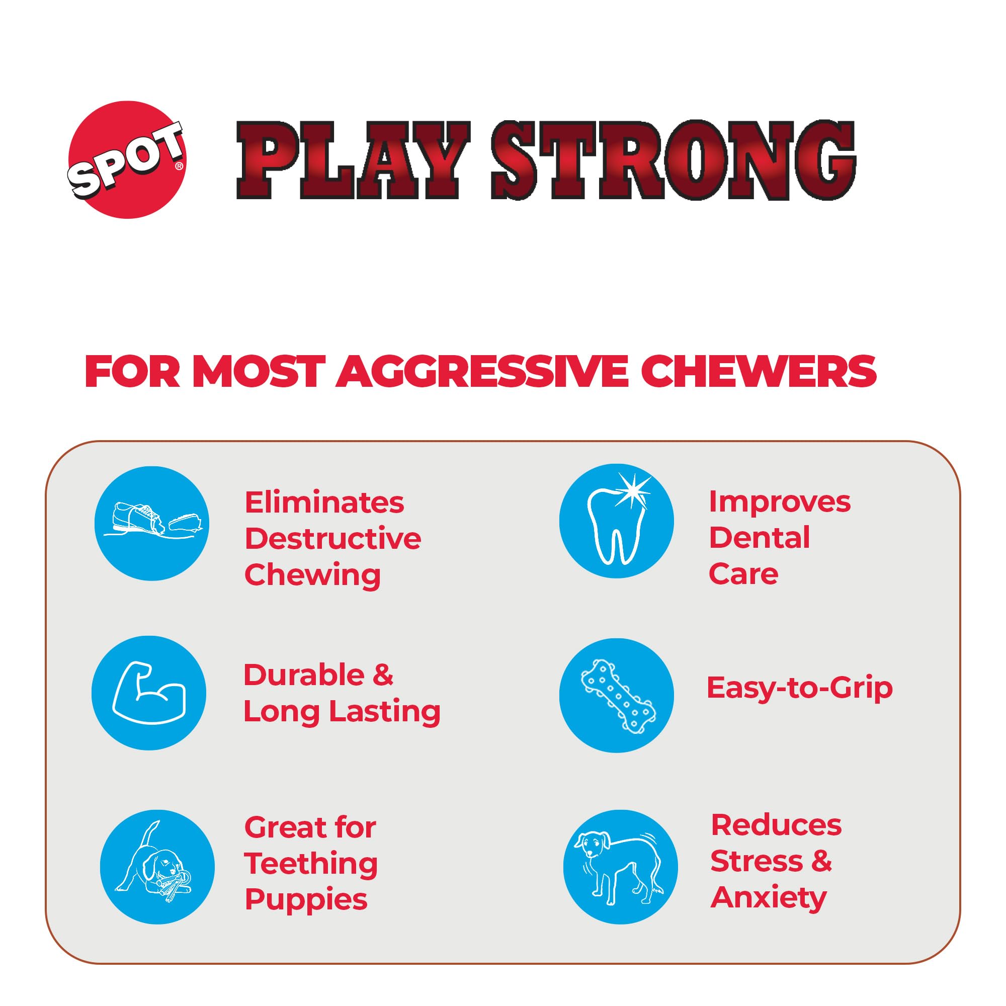 SPOT Play Strong Bone- Durable TPR Long Lasting Dog Chew for Aggressive Chewers, Hole for Treats, Virtually Indestructible Toy f