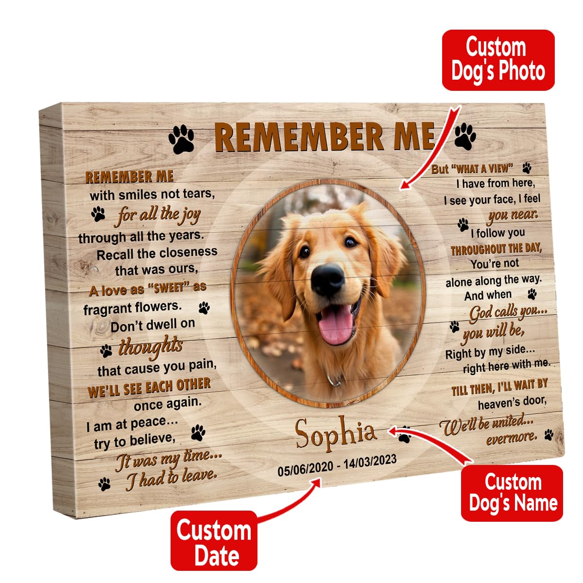 S101611 Dog Memorial Landscape Canvas Gift For Lovers, Remember Me Personalized With Picture Date For Mom Dad