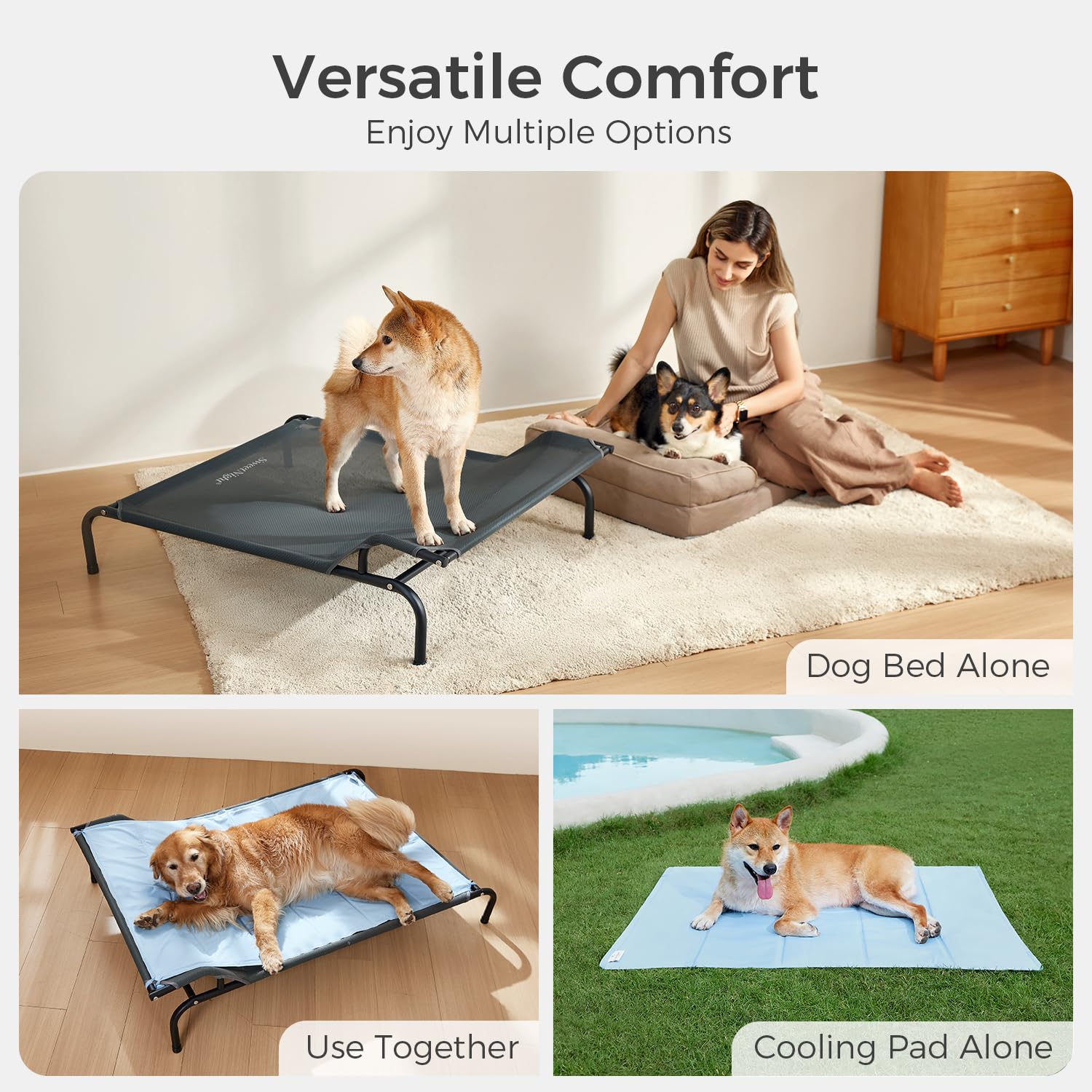 Sweetnight Elevated Dog Bed with Headrest for Large Dogs | Waterproof Raised Dog Cot for Outdoor - 51inch Heavy Duty Steel Frame