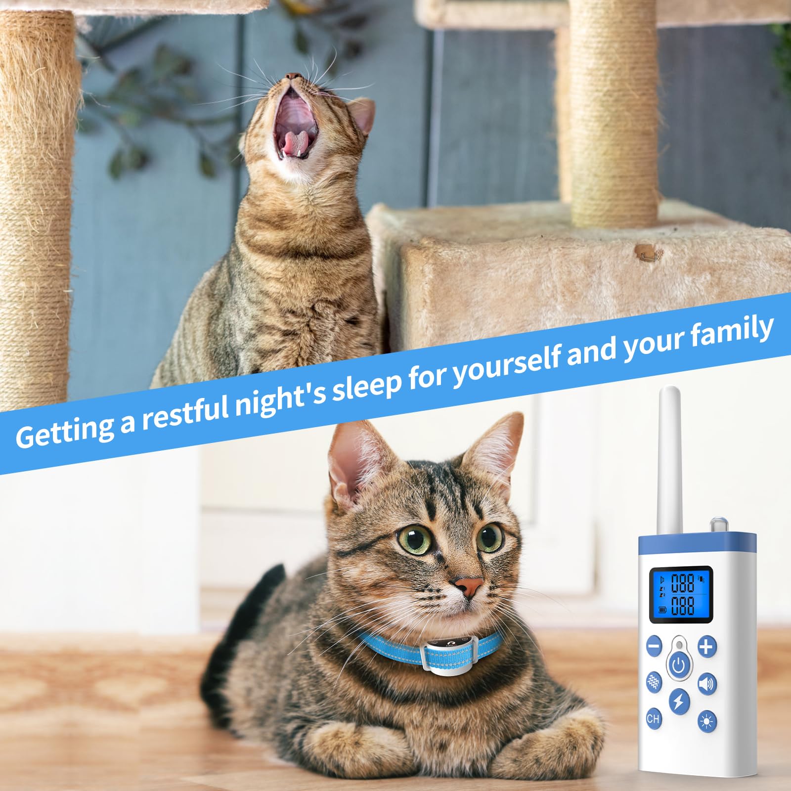 Paipaitek Cat Shock Collar With Remote, Cat Training Collar With Auto Anti-Meow, Beep, Vibration, Safety Shock 4 Modes For Bad B