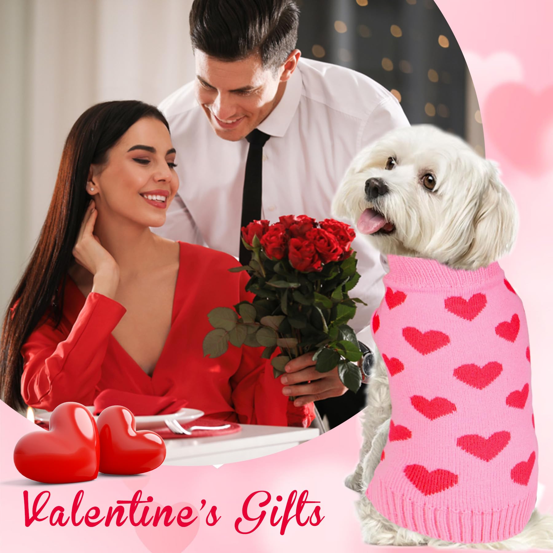 Goyoswa Valentine Dog Sweater Dog Valentines Clothes Outfit Knitted Heart Sweater For Small Medium Large Dogs Pets (Pink, X-Larg