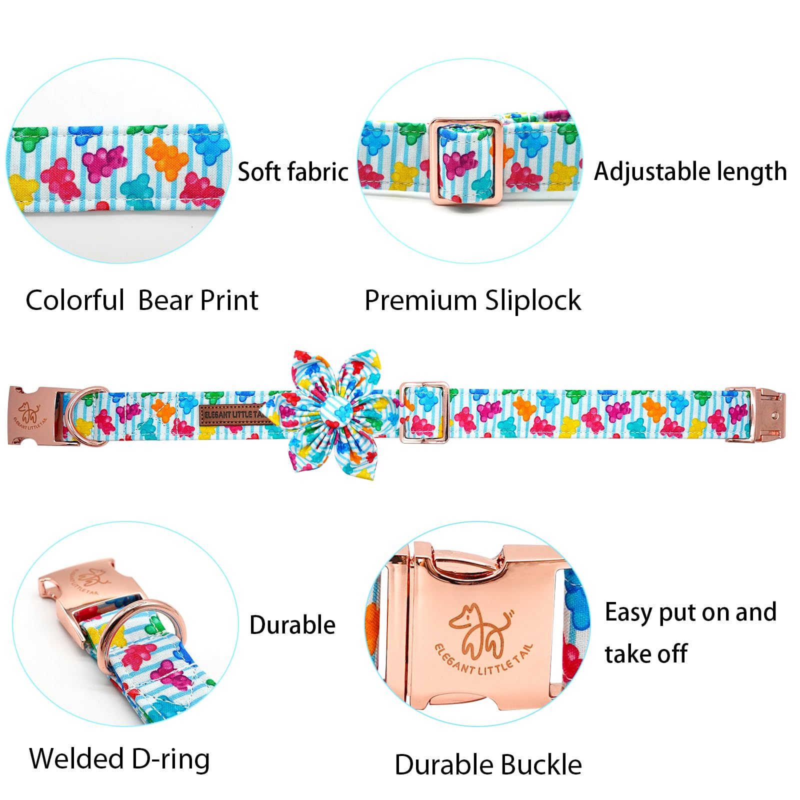 Elegant little tail Dog Collar, Dog Collar with Flower Boy Girl Pet Collar Flowers Soft Durable Dog Flower Collar for X-Large Do