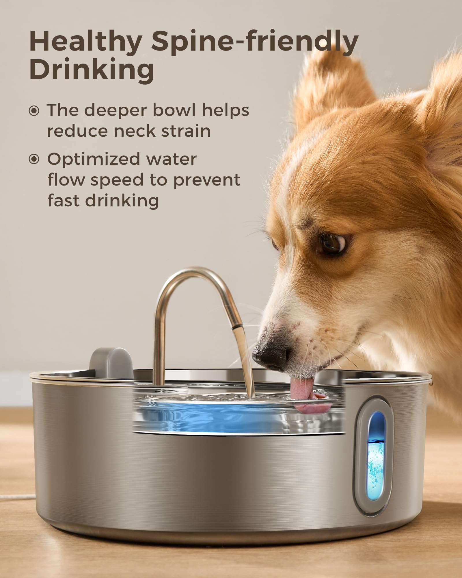 Smartoo Dog Water Fountain For Large Dogs 7L/236Oz Stainless Steel Dog Water Bowl Dispenser Automatic Pet Water Fountain With De