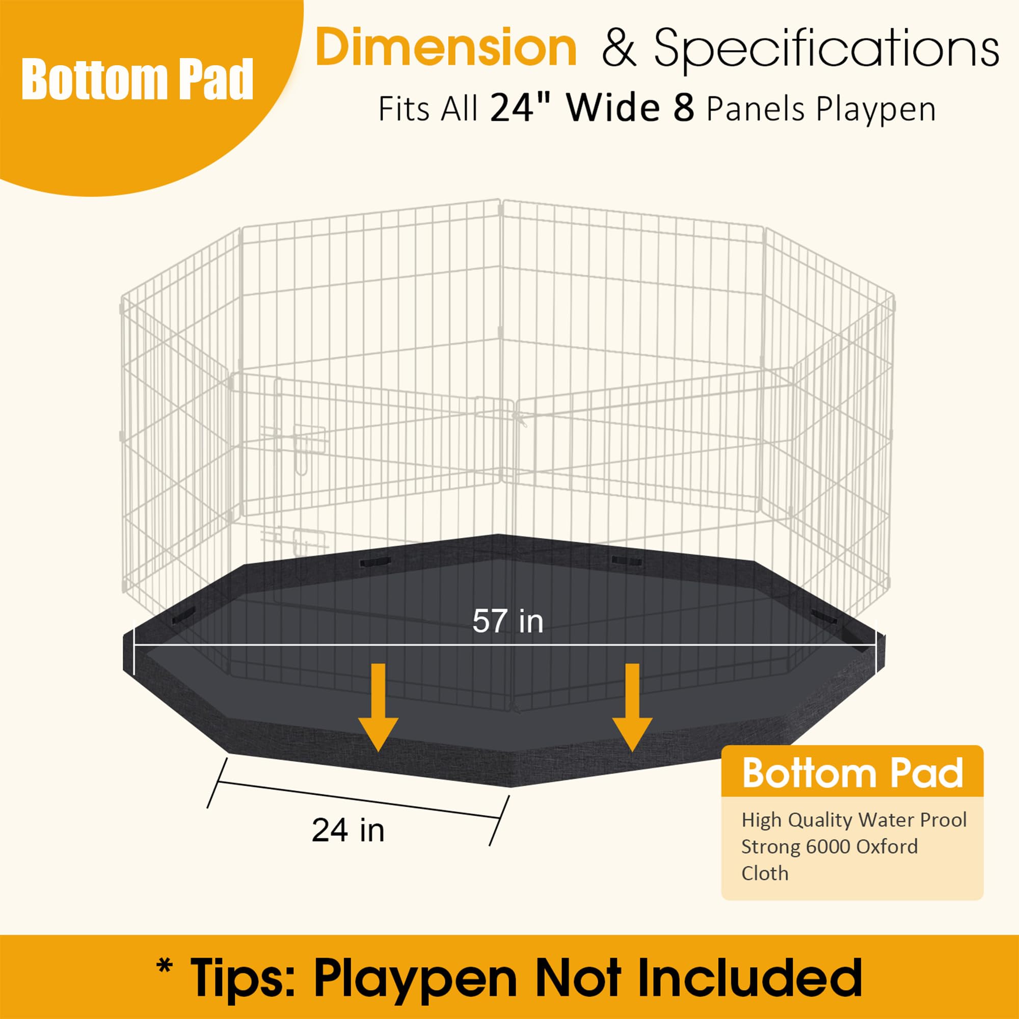 Dog Pen Pet Playpen Dog Fence Bottom Pad Indoor Foldable Metal Wire Exercise Puppy Play Yard Pet Enclosure Pad Outdoor (Only Bot