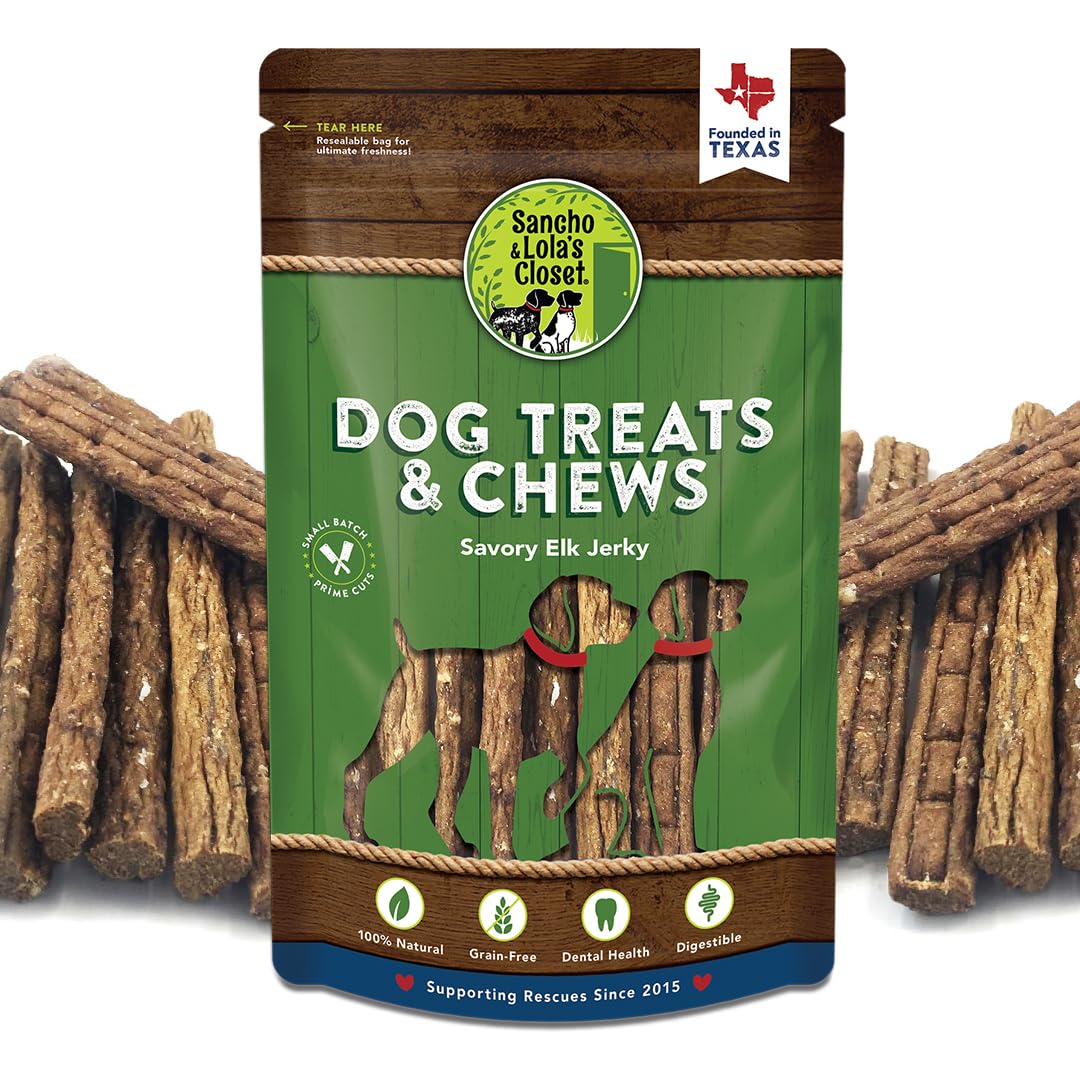 100% Natural Elk Jerky Dog Treats by Sancho and Lolas (12 Pack) Packed with Lean Protein for a Healthy Snack - Made in The USA