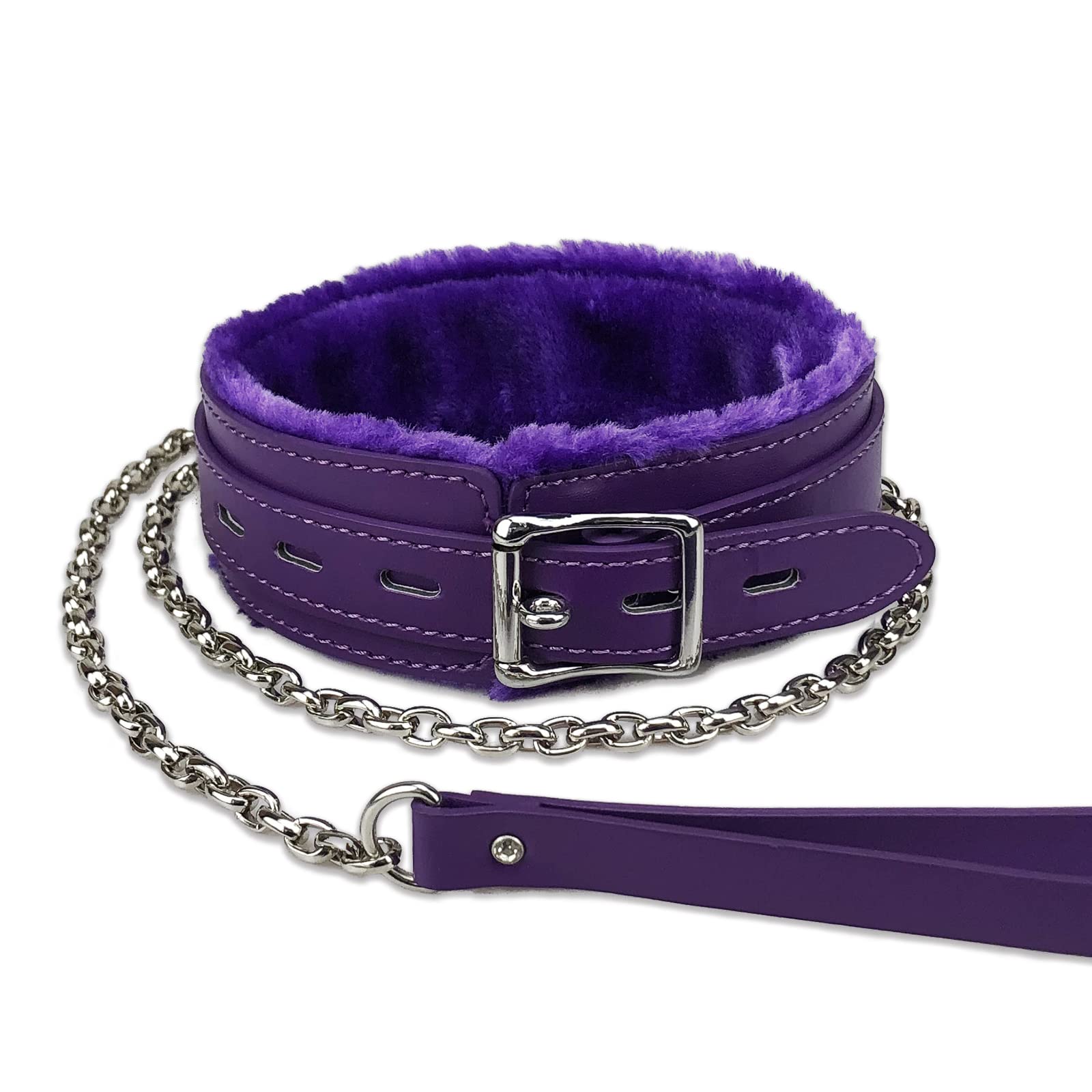 Gothic Leather Choker Collar, Pu Leather Fur Lined Collars Necklace With Long And Durable Detachable Leash Chain Pet Collars, Pu