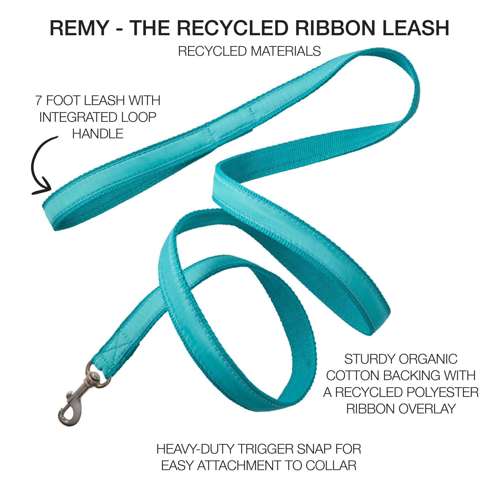 Pet Passion Recycled Ribbon Dog Leash 7 Ft. For All Pet Breeds, Turquoise, One Size
