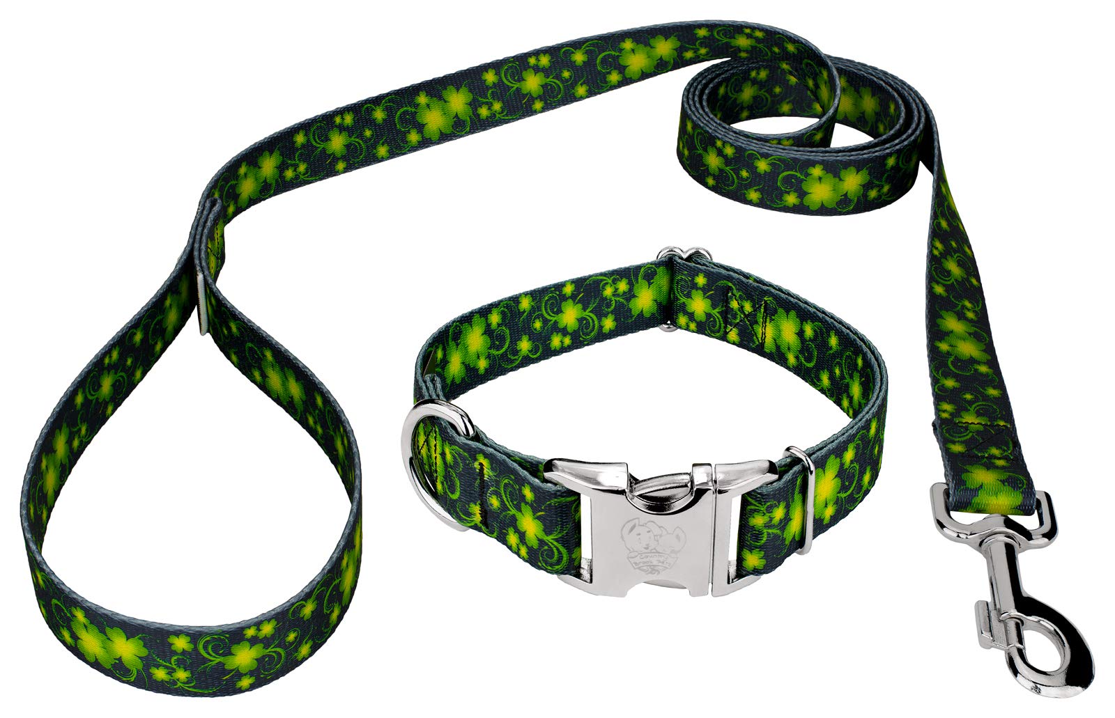 Country Brook Petz - Premium Clovers In The Wind Dog Collar And Leash - Irish Pride Collection Featuring Lucky Designs (1 Inch, 