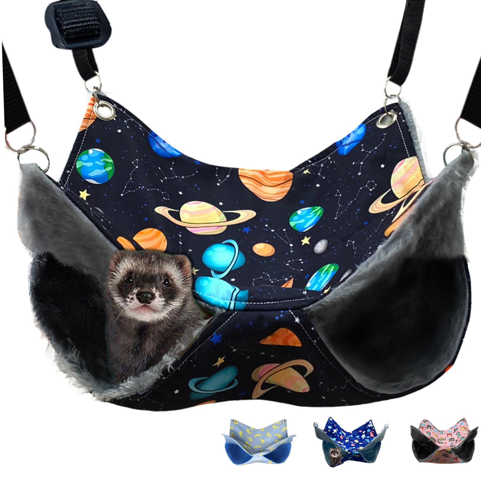 Fulue Ferret Rat Hammock Bed, Ferret Guinea Pig Nation Cage Accessories Kit Set Staff House And Hideouts Cave For Guinea Pig Ferret (Black Galaxy)