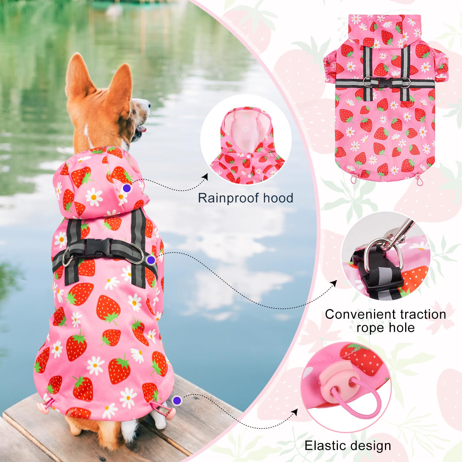 Beautyzoo Dog Raincoat Hooded With Harness Built-In For Small Medium Large Dogs Girls Boys, Dog Rain Jacket Slicker Poncho, Wate