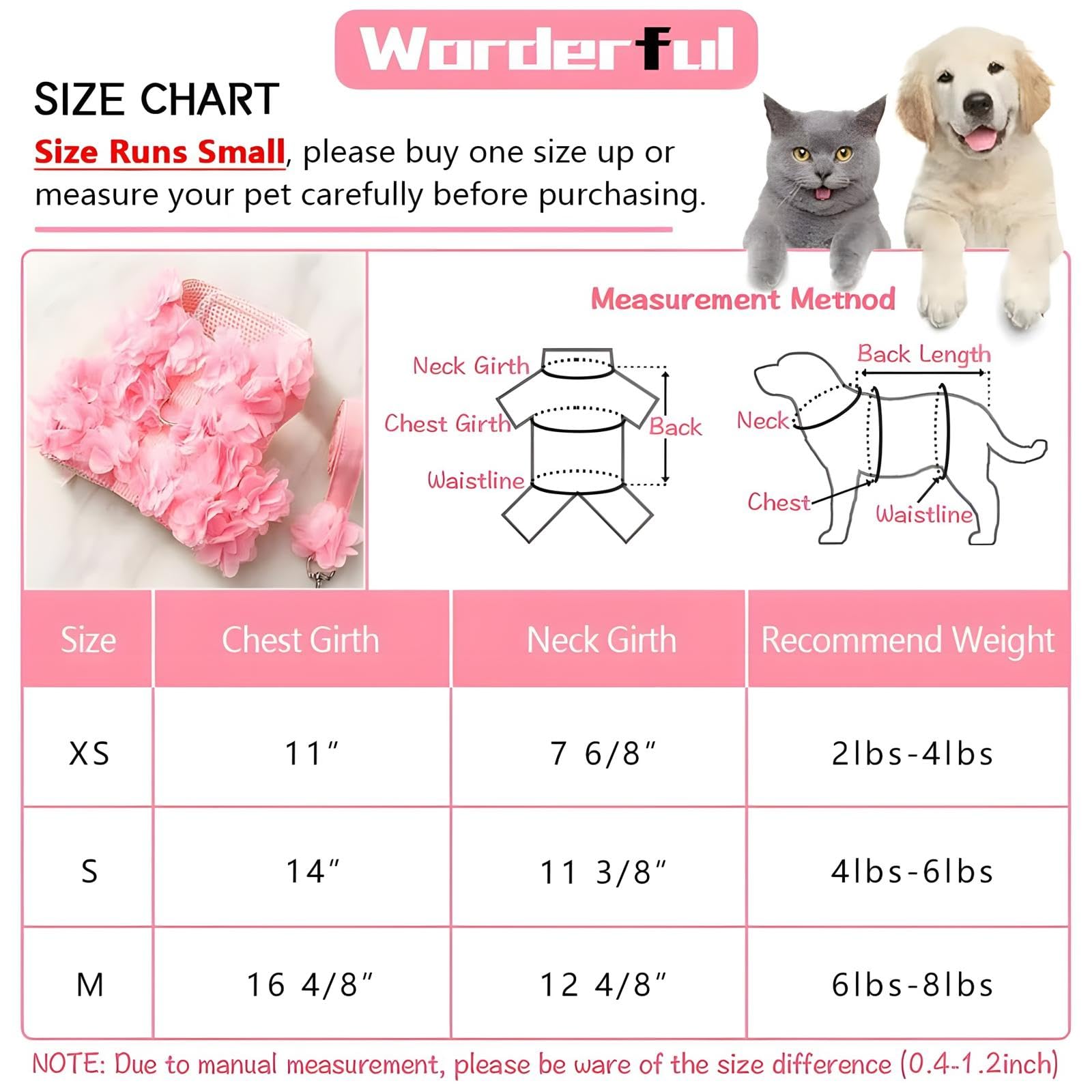 Cute Small Dog Harness - Escape-Proof Flower Dog Harness with Leash Set, Soft Mesh Small Puppy Vest Harness for Cats Dogs, Pink