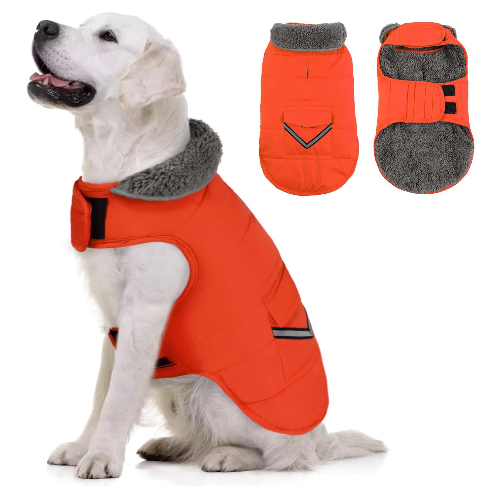 MIGOHI Warm Dog Coat, Winter Dog Jacket for Cold Weather, Reflective Windproof Dog Fleece Vest Thick Dog Apparel with Leash Hole