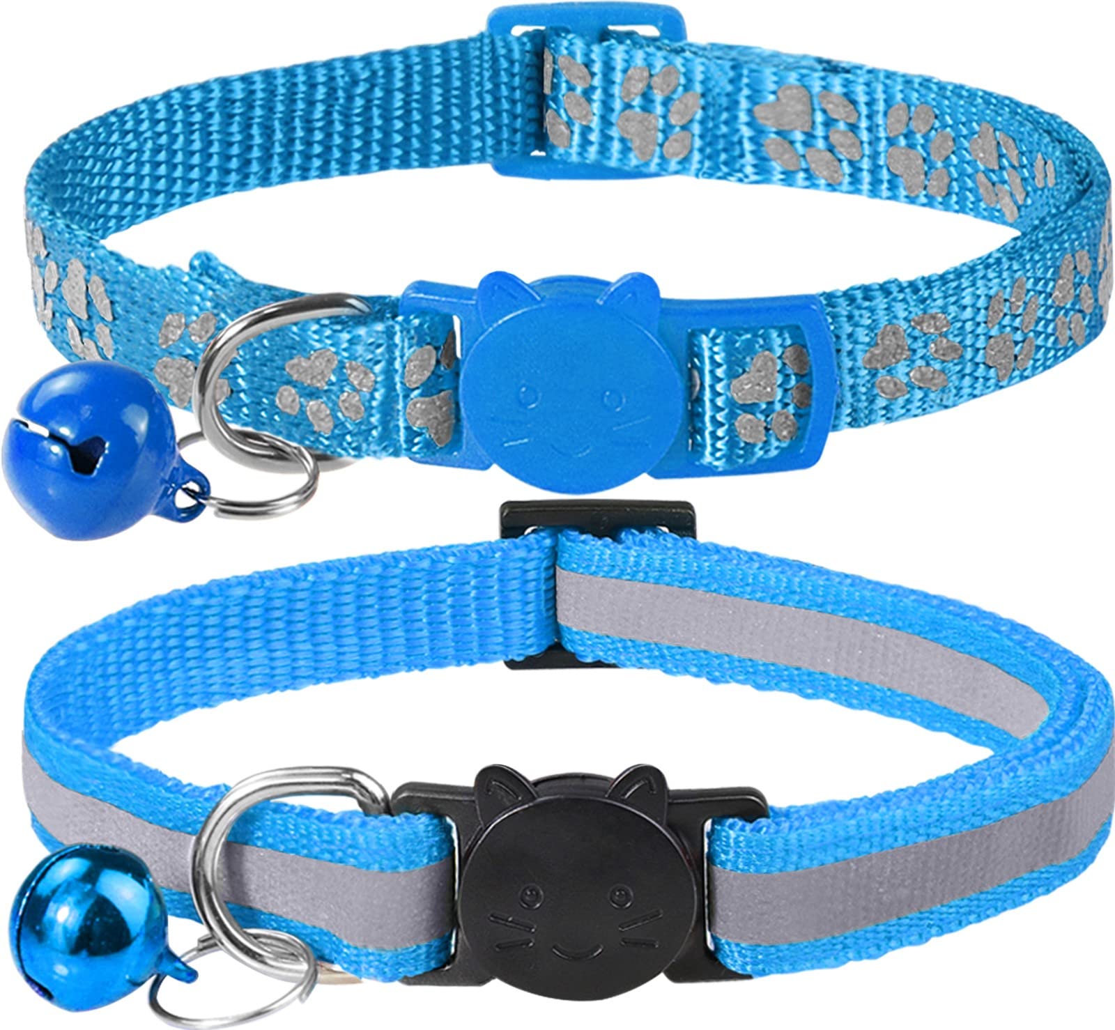 Taglory Reflective Cat Collars Breakaway With Bell, 2-Pack Girl Boy Pet Kitten Collar Adjustable 7.5-12.5 Inch, Sky Blue
