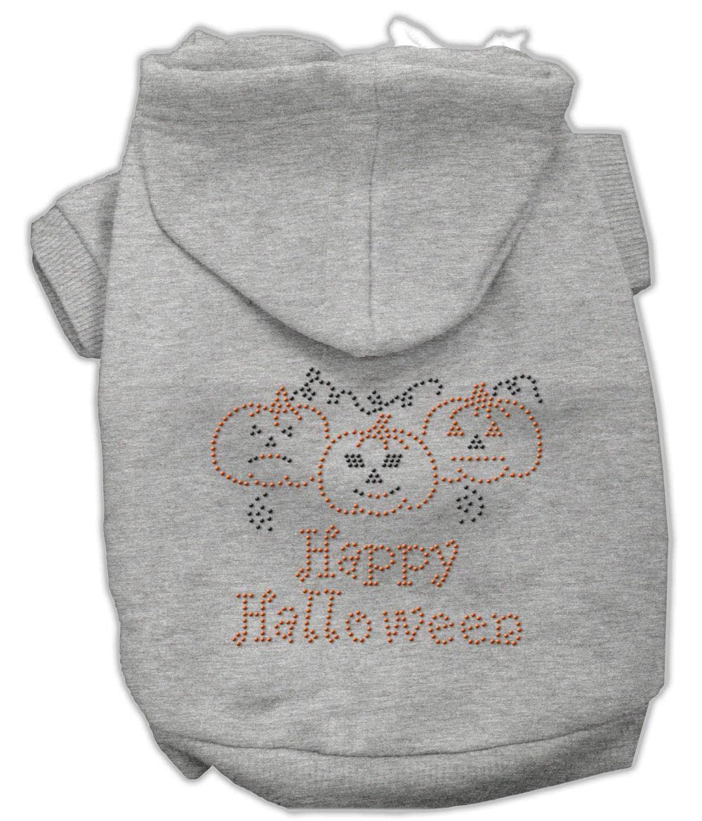 Mirage Pet Products 14-Inch Happy Halloween Rhinestone Hoodies, Large, Grey