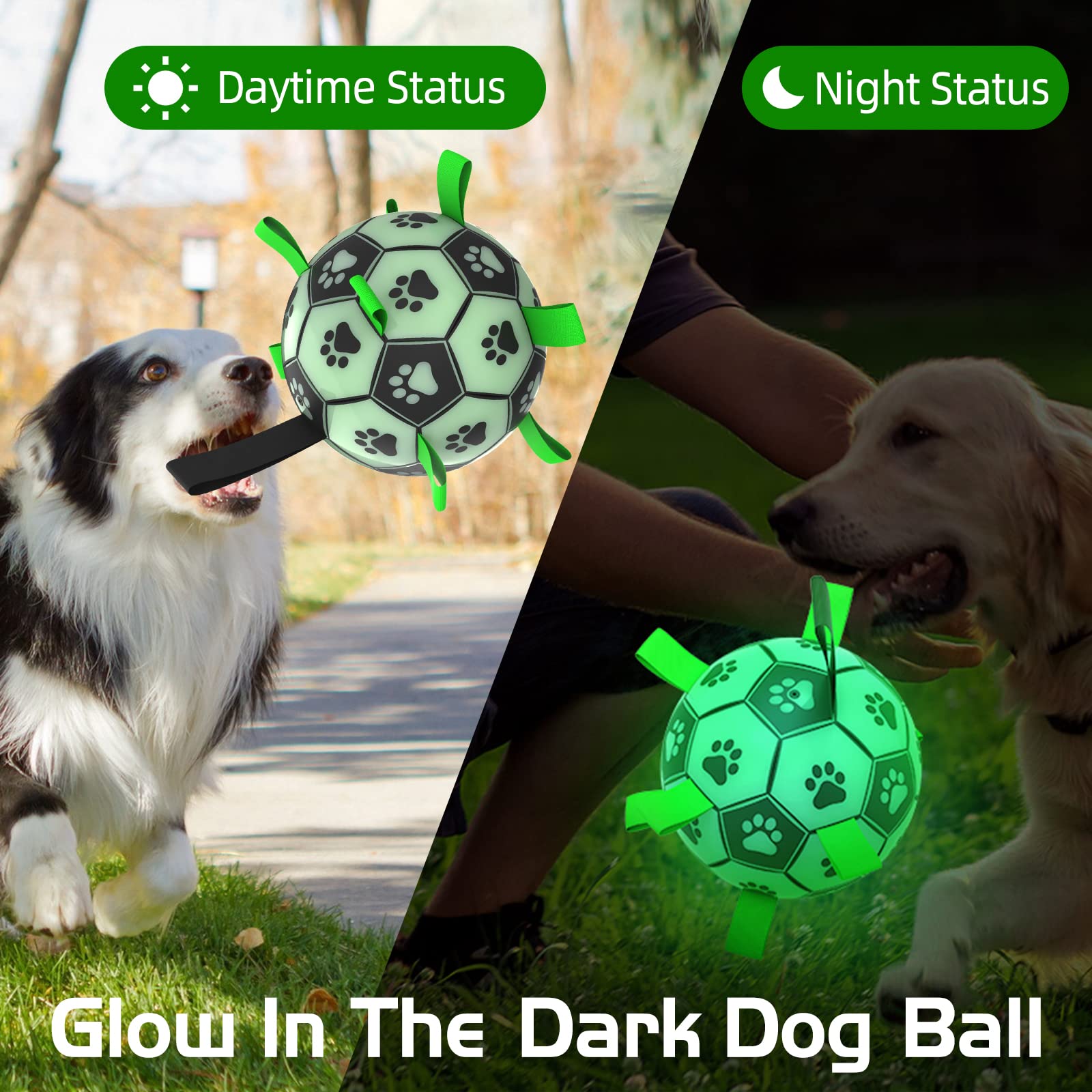 Amasiver Glow In The Dark Dog Toys - 8 Inch Upgraded Interactive Light Up Soccer Balls, World Cup Dogs Football, Outdoor Tug Toy