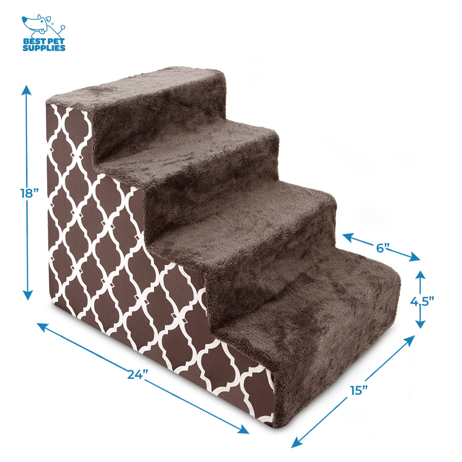 Best Pet Supplies Foam Pet Steps For Small Dogs And Cats, Portable Ramp Stairs For Couch, Sofa, And High Bed Climbing, Non-Slip Balanced Indoor Step Support, Paw Safe - Brown Lattice Print, 4-Step