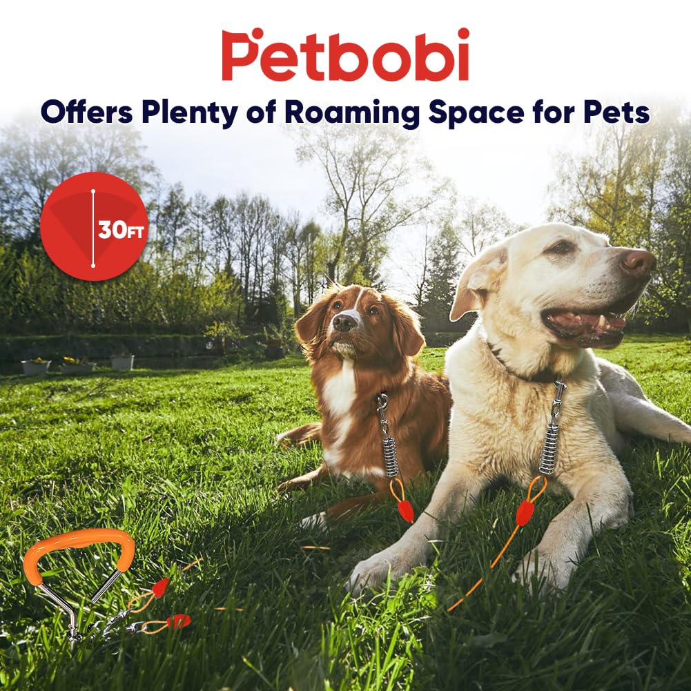 Petbobi Dog Tie-Out Cable And Stake - 30Ft Heavy Duty Cable With Spring, No Tangle, 16In Ground Stake, Ideal For Yard, Camping A