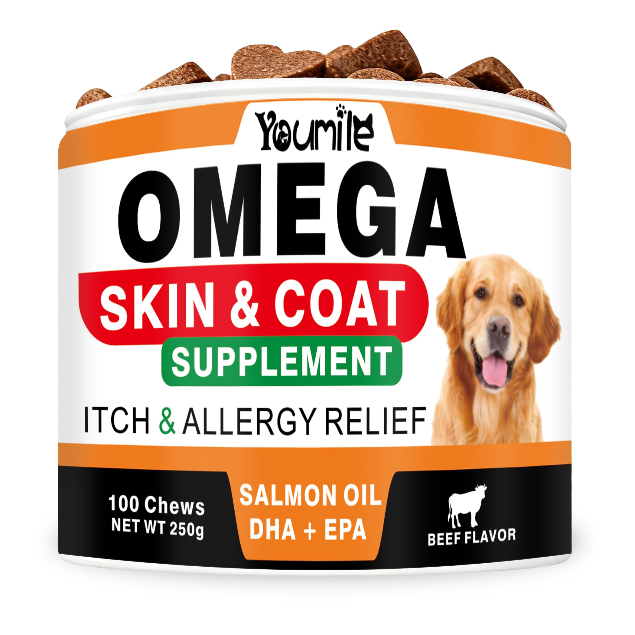 Dogs Skin and Coat Supplement - Fish Oil for Dogs Chews - Allergy and Itch Relief - Anti Shedding Supplement - 100 Soft Treats