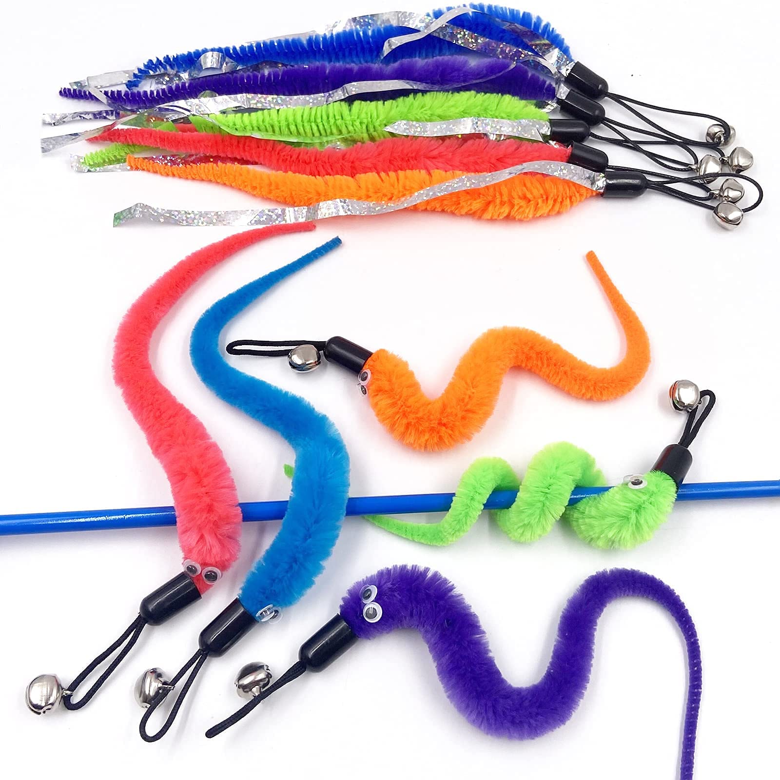 TIENAILING Cat Toy Worm Refills, 15 Pieces Interactive Cat Wand Attachments Worms Toy for Indoor Cats