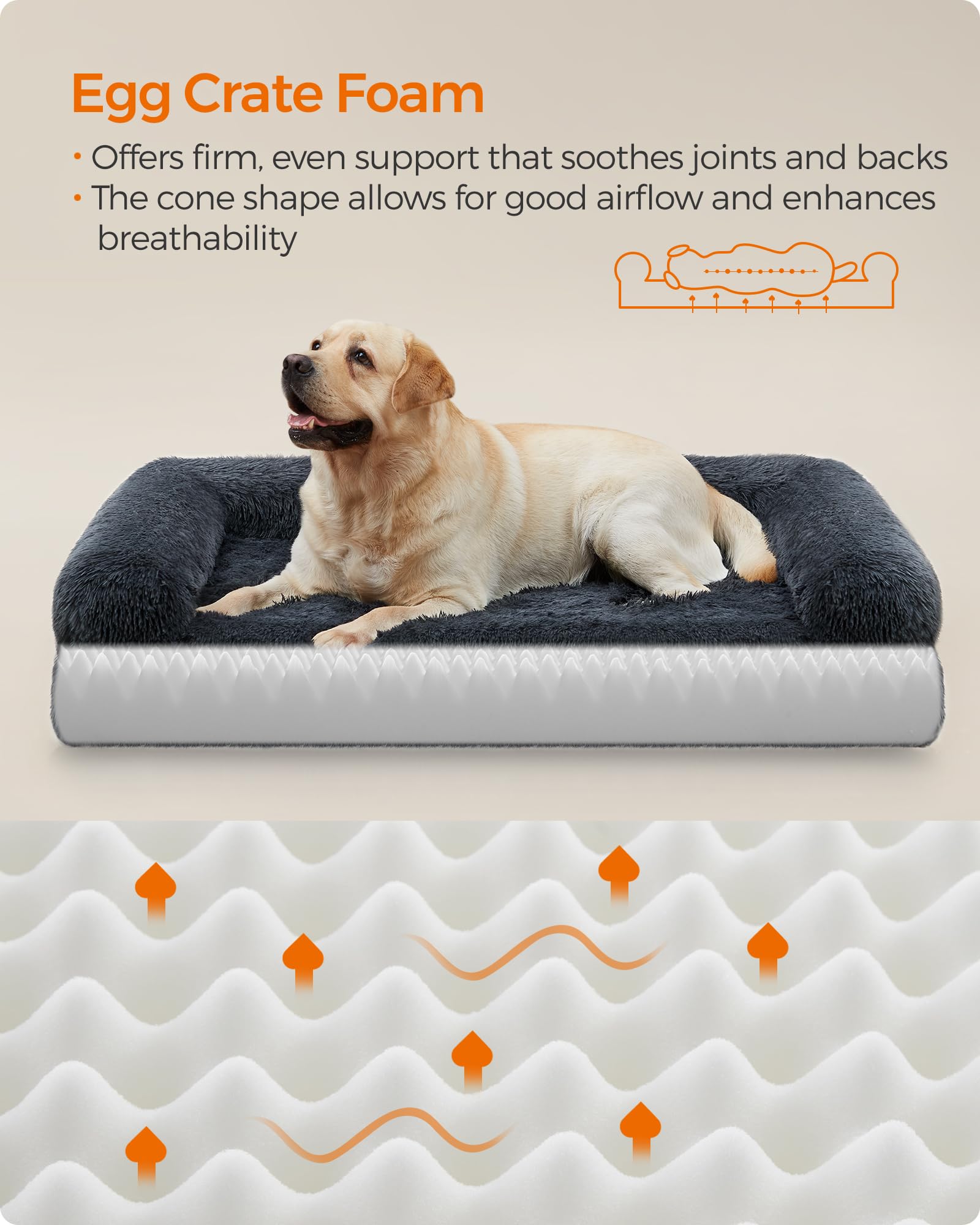 Feandrea Dog Bed, Orthopaedic Dog Sofa Bed For Medium And Large Dogs, Waterproof Ped Bed With Removable Washable Cover, 42 X 31.
