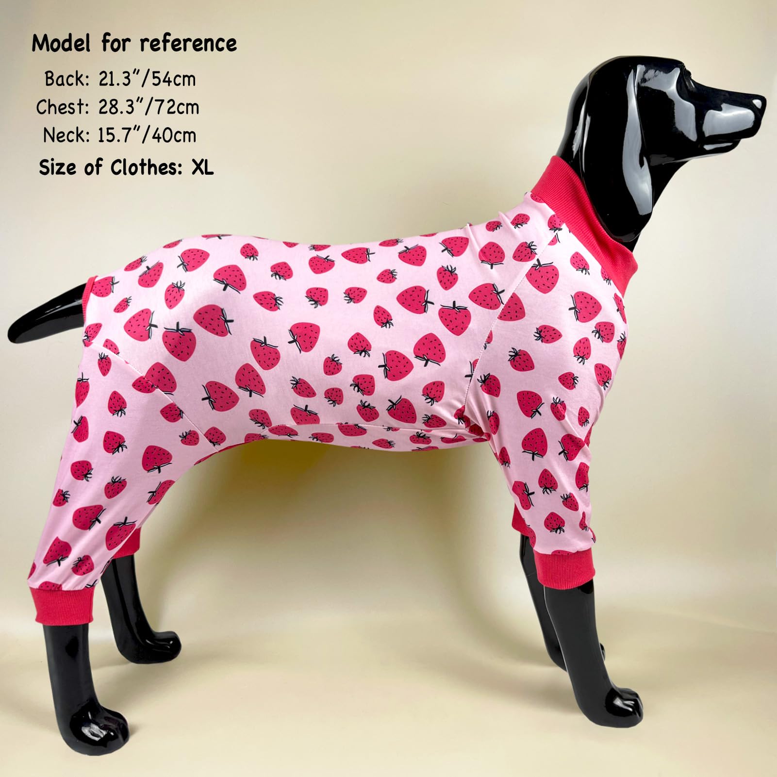 D.E.E Dog Pajamas Large Cotton Dog Clothes Warm And Comfortable Lightweight Jumpsuits Prevent Licking Wound (Strawberry, 3Xl)