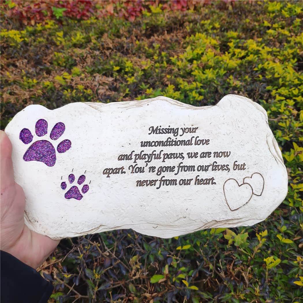 Jinhuoba Shinning Paw Prints Pet Memorial Stones Headstones For Dogs Or Cats, Hand Painted Garden Plaques Grave Markers Stepping Stones For Pet Dog Sympathy Memorial Gifts