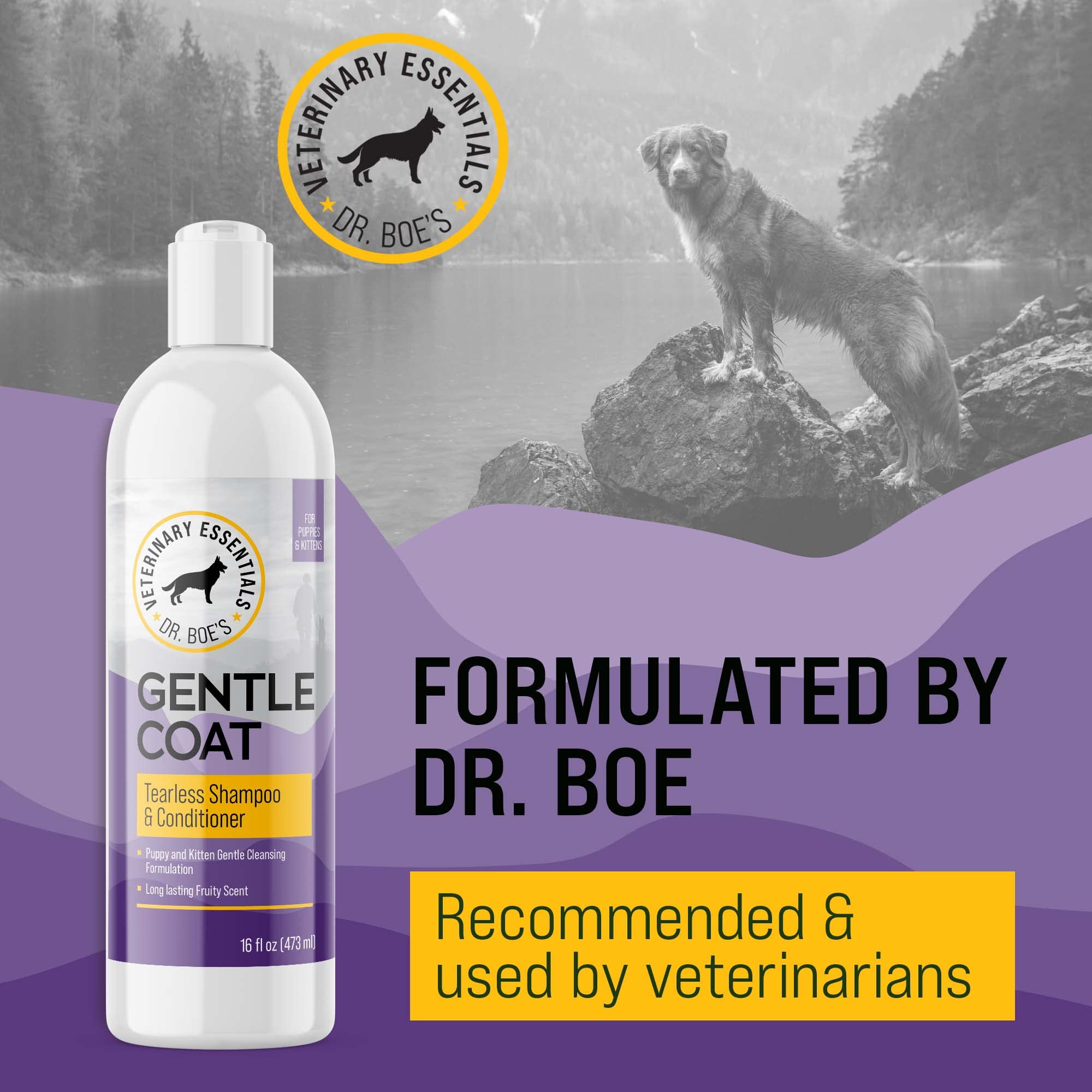 Dr. Boe'S Veterinary Essentials Gentlecoat Tearless Shampoo And Conditioner - Puppy And Kitten Soap-Free Formula - Grooming Supp