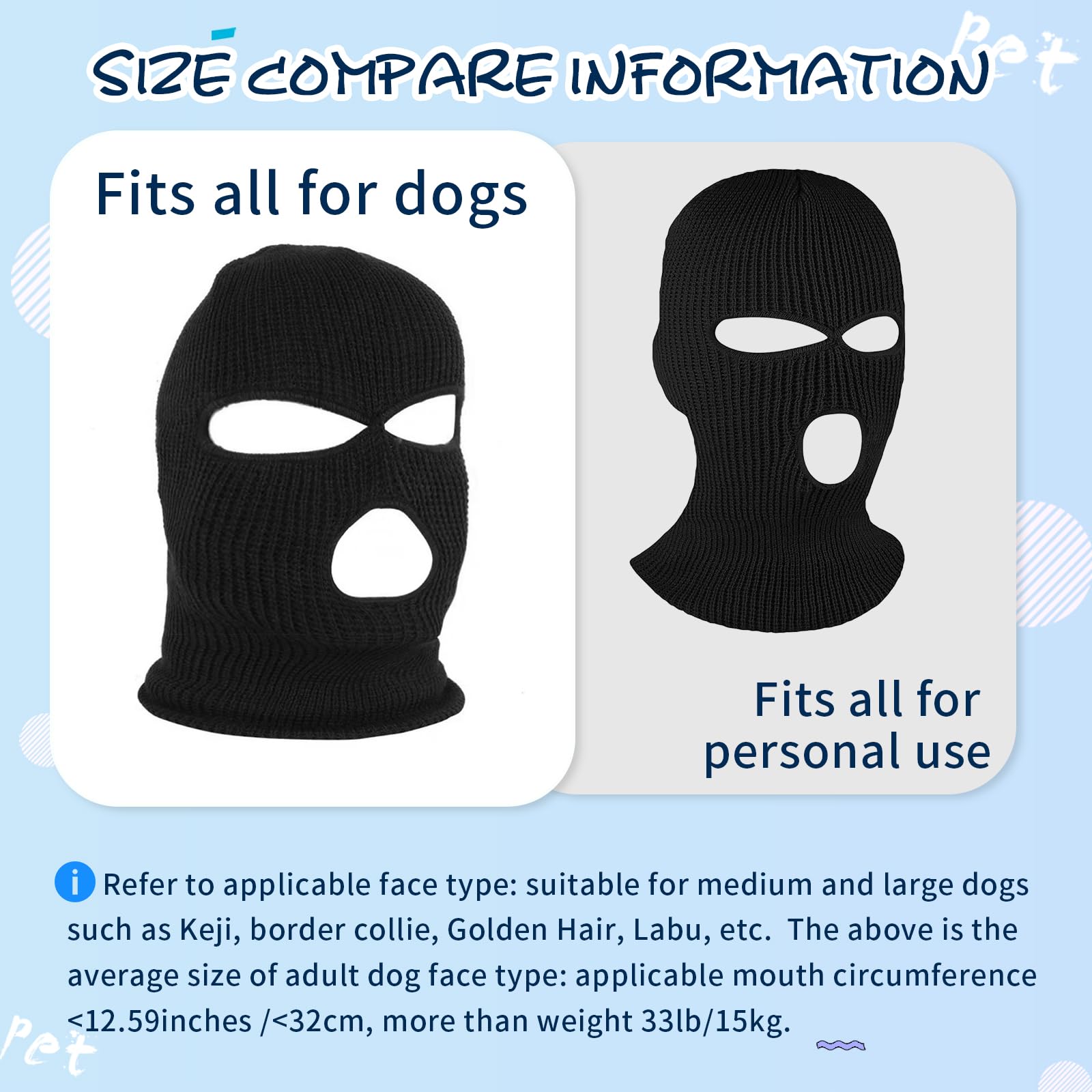 Howwfaly Dog Halloween Christmas Costume Dog Ear Muffs Noise Protection Knitted Dog Ears Warm Hats Dog Robbers & Thieves Mask Fu