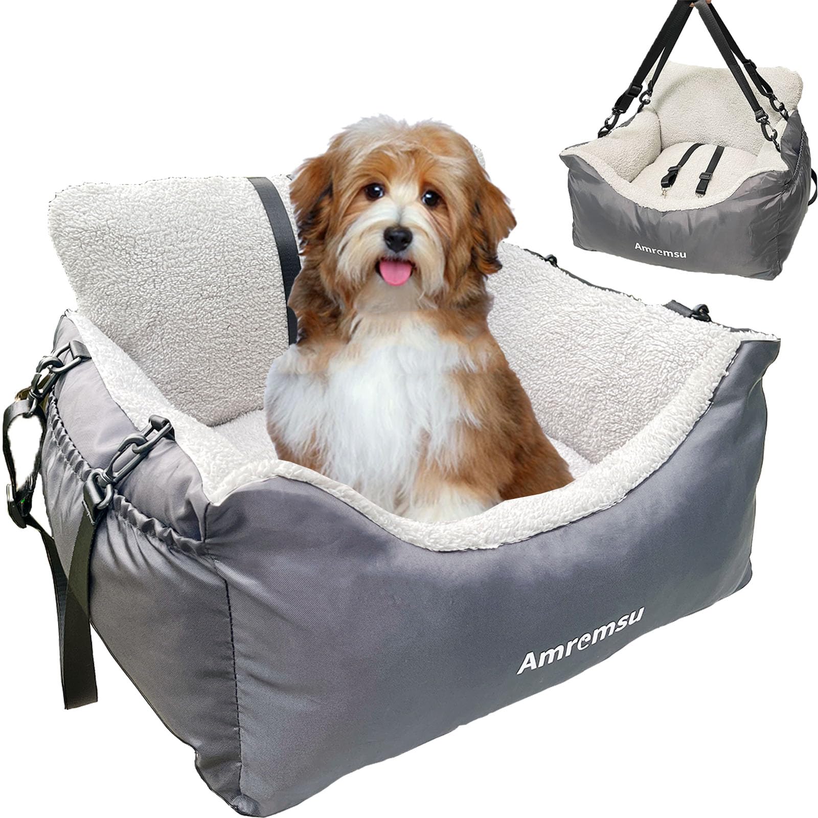 Small Dogs Car Seat Under 25,Fully Detachable And Washable Ultra Soft Car Travel Bed, With Clip-On,Two Portable Handle And Storage Pockets Puppy Dog Booster Seats,Portable Dog Car Travel Carrier Bed…
