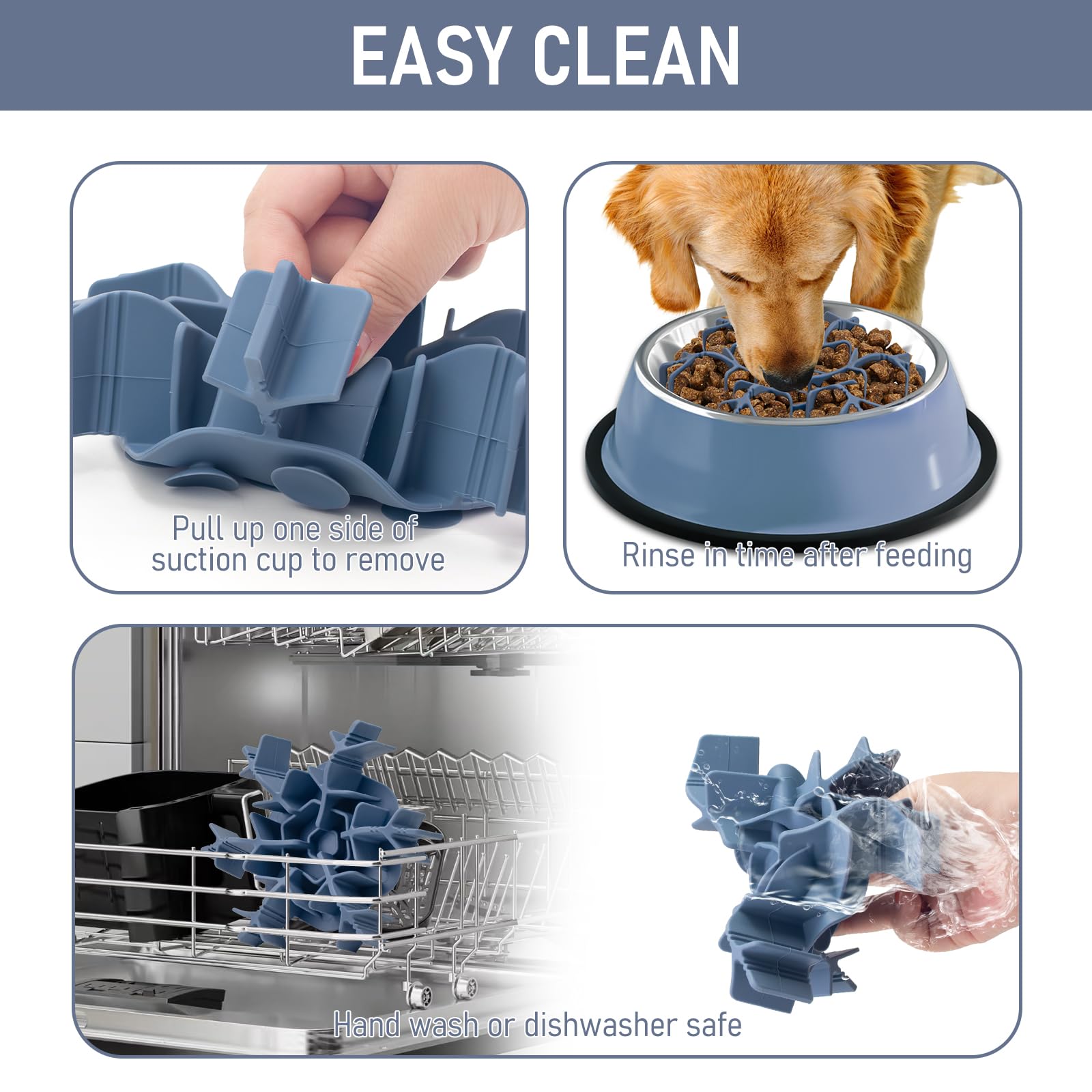 Slow Feeder Insert For Dog Bowl With Upgraded Large Suction Cups, Anti Slip Cuttable Anti-Chocking Snow Slow Feeding Healthy Eat
