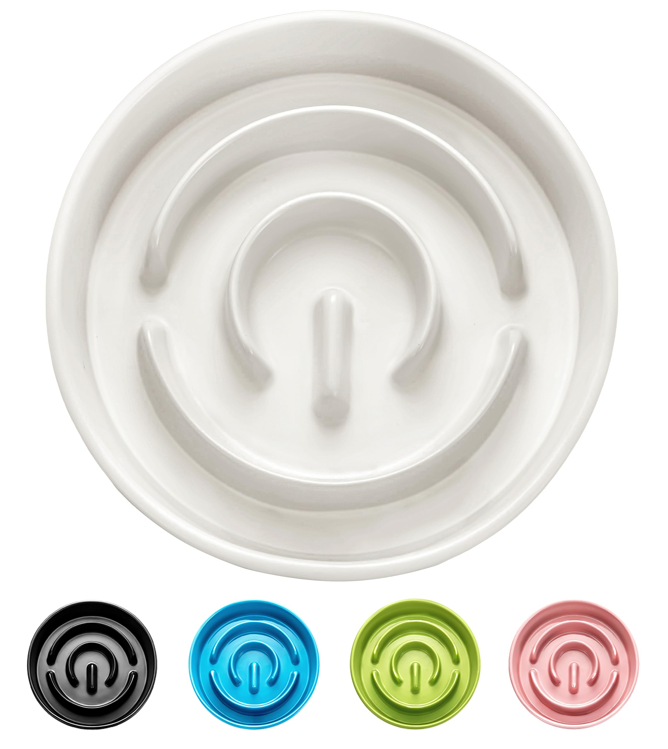 MOPANG Ceramic Slow Feeder Bowls for Large Dogs, 3.0 Cups Slow Feeder for Fast Eaters, 48oz, 10in, White