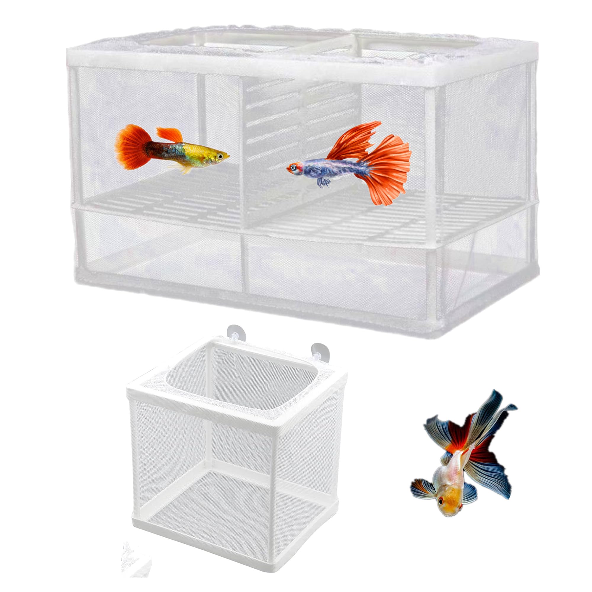 2 Pack Fish Tank Breeder Net Mesh Breeder Box, Aquarium Hatchery Breeder Box Separation Nettig, Plastic Frame Fish Breeding Box 
