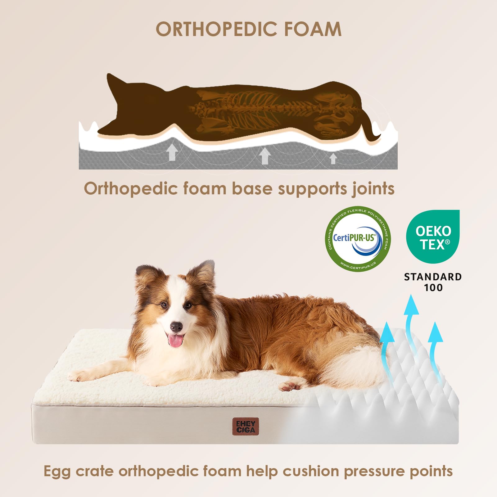 Eheyciga Orthopedic Medium Dog Beds For Small Dogs With Removable Washable Cover For Crate, Camel, 30X20