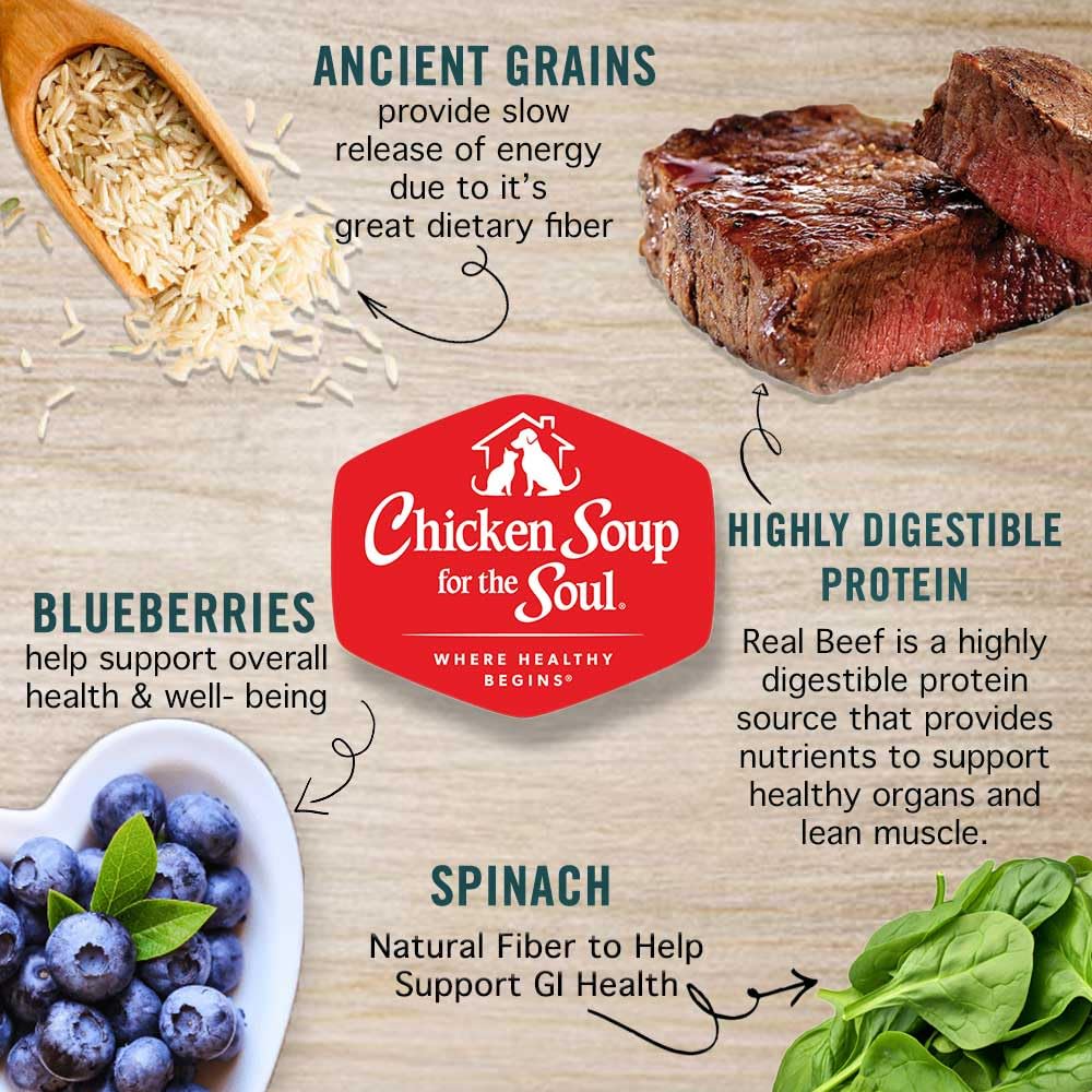 Chicken Soup for the Soul Adult Dry Dog Food, Beef & Brown Rice, 13.5lb, Real Meat First Ingredient, Supports Gut & Immune Health